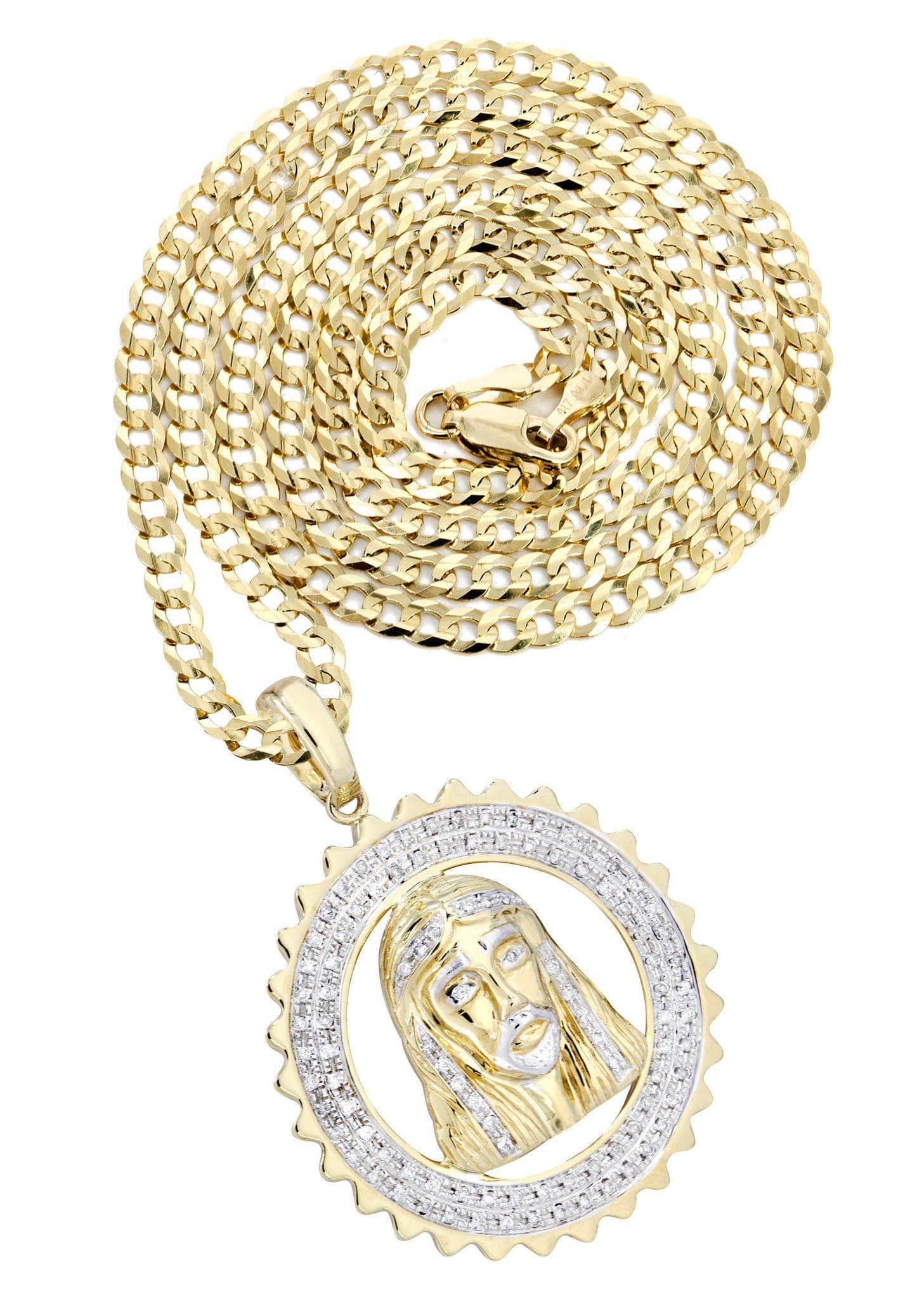 10K Yellow Gold Jesus Head Diamond Necklace - 0.6 Carats Diamond Cross Pendant for Women | Religious Jewelry Gift for Baptism, Confirmation & Church Events