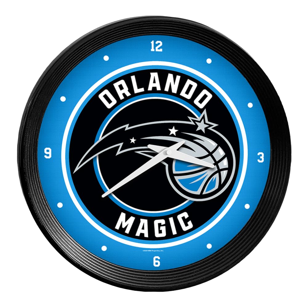 NBA Orlando Magic Ribbed Frame Wall Clock - Officially Licensed Sports Decor for Home, Game Room, Fan Cave & Garage - Perfect Gift for Basketball Fans - Made in USA - Ideal for Game Day Decorations & Man Cave