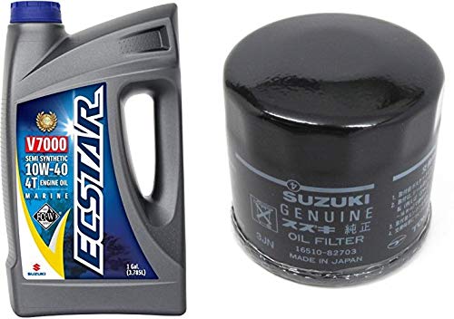 Suzuki ECSTAR V7000 10W-40 Marine 4-Stroke Engine Oil - 1 Gallon with 16510-61A31 Oil Filter - Premium Lubrication for Outboard Motors, Jet Skis & Marine Engines