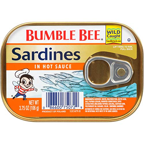 BUMBLE BEE Sardines in Hot Sauce - 3.75 Oz Can (Pack of 18) | High Protein Canned Fish, Keto & Low Carb Snack, Gluten Free Food | Perfect for Camping, Emergency Food Supply & Quick Meals