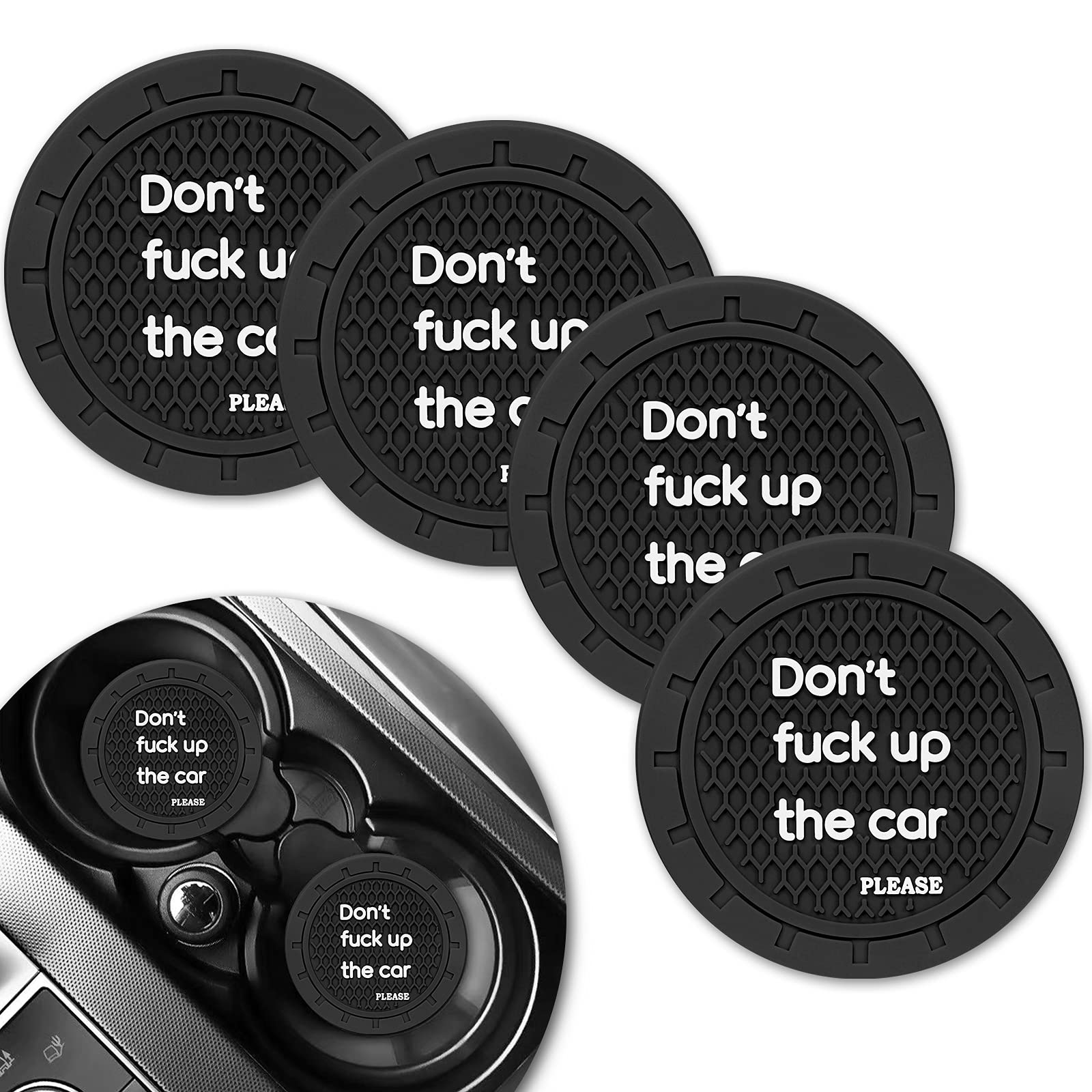 4 PCS Silicone Car Coasters for Drinks - Absorbent, Anti-Slip Cup Holder Inserts with Rhinestone Design, Universal Vehicle Interior Accessories (2.75 Inch, Black) - Perfect for Coffee, Soda & Water Bottles in Cars, Trucks & SUVs