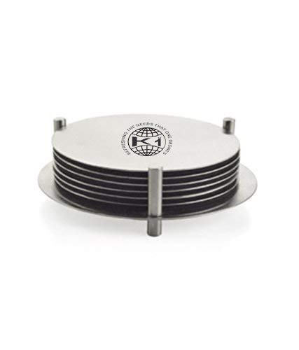 Homz Stainless Steel Round Coaster Set with Stand - 6-Piece Matte Finish Drink Coasters for Coffee, Tea, Wine & Beer - Durable Table Protectors for Dining Room, Bar, Office & Home Decor