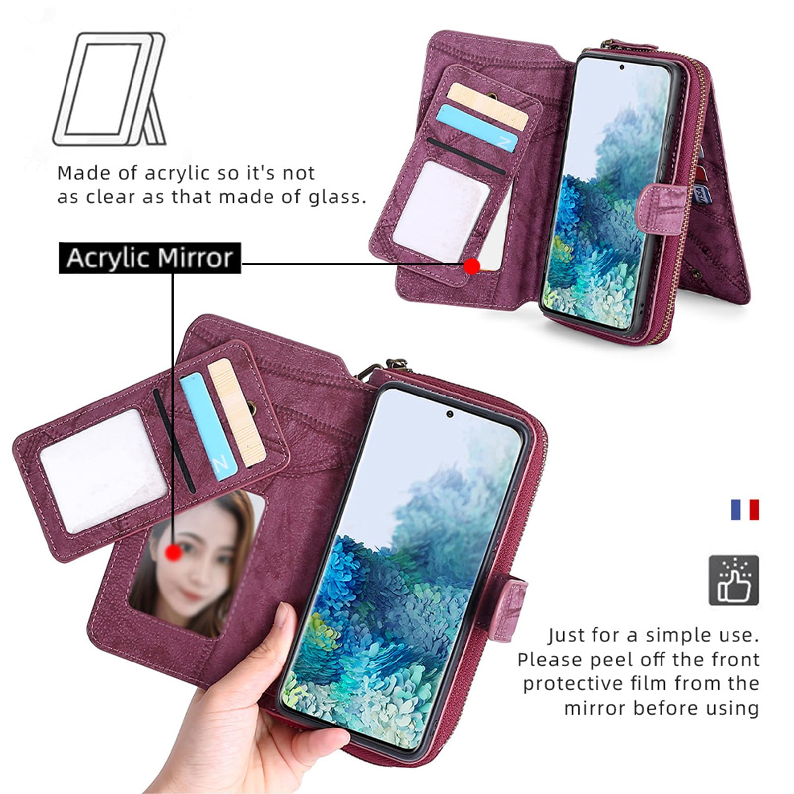 Premium PU Leather Magnetic Wallet Case for Samsung Galaxy S24 Ultra/S24+/S24 - Zipper Card Holder & Stand Cover with Full Protection (Red) | Perfect for Business, Travel & Everyday Use
