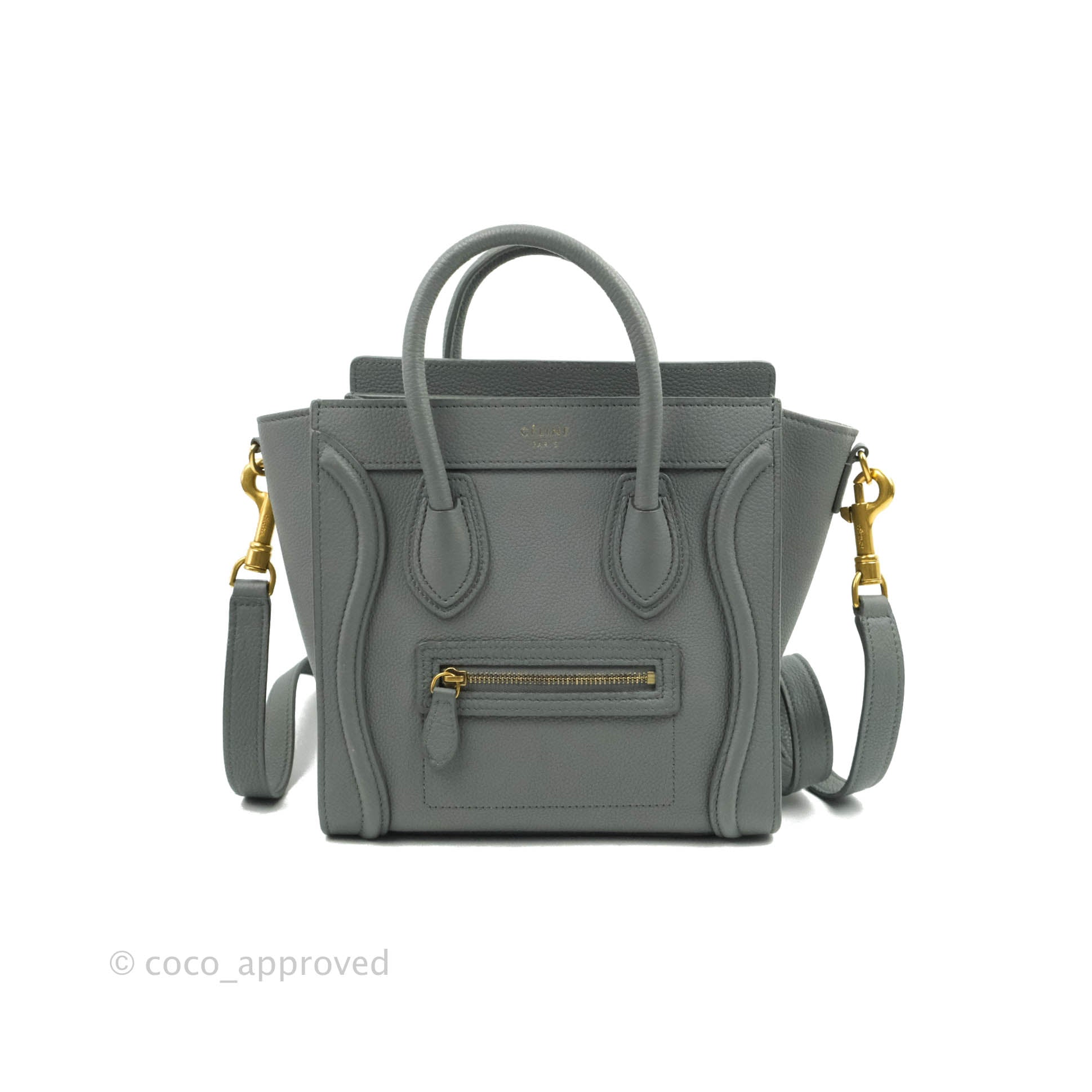 Celine Nano Luggage Bag in Grey Drummed Calfskin Leather - Stylish Crossbody Purse for Women, Perfect for Work, Travel & Everyday Use