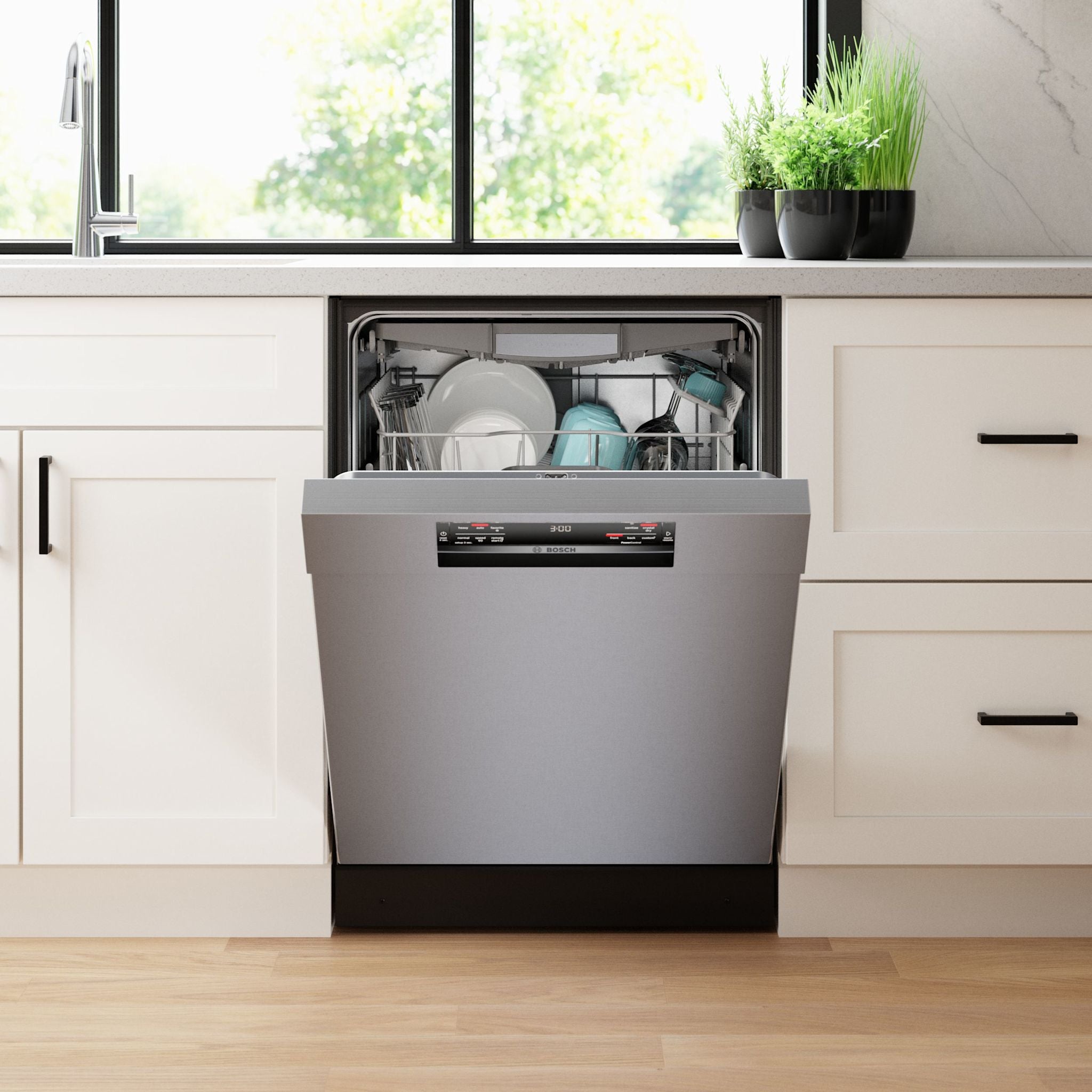 Bosch SHE78CM5N Built-in Dishwasher - 24 Inch Stainless Steel Interior & Exterior - Ultra Quiet 44 dBA - Perfect for Large Families & Open Kitchen Designs