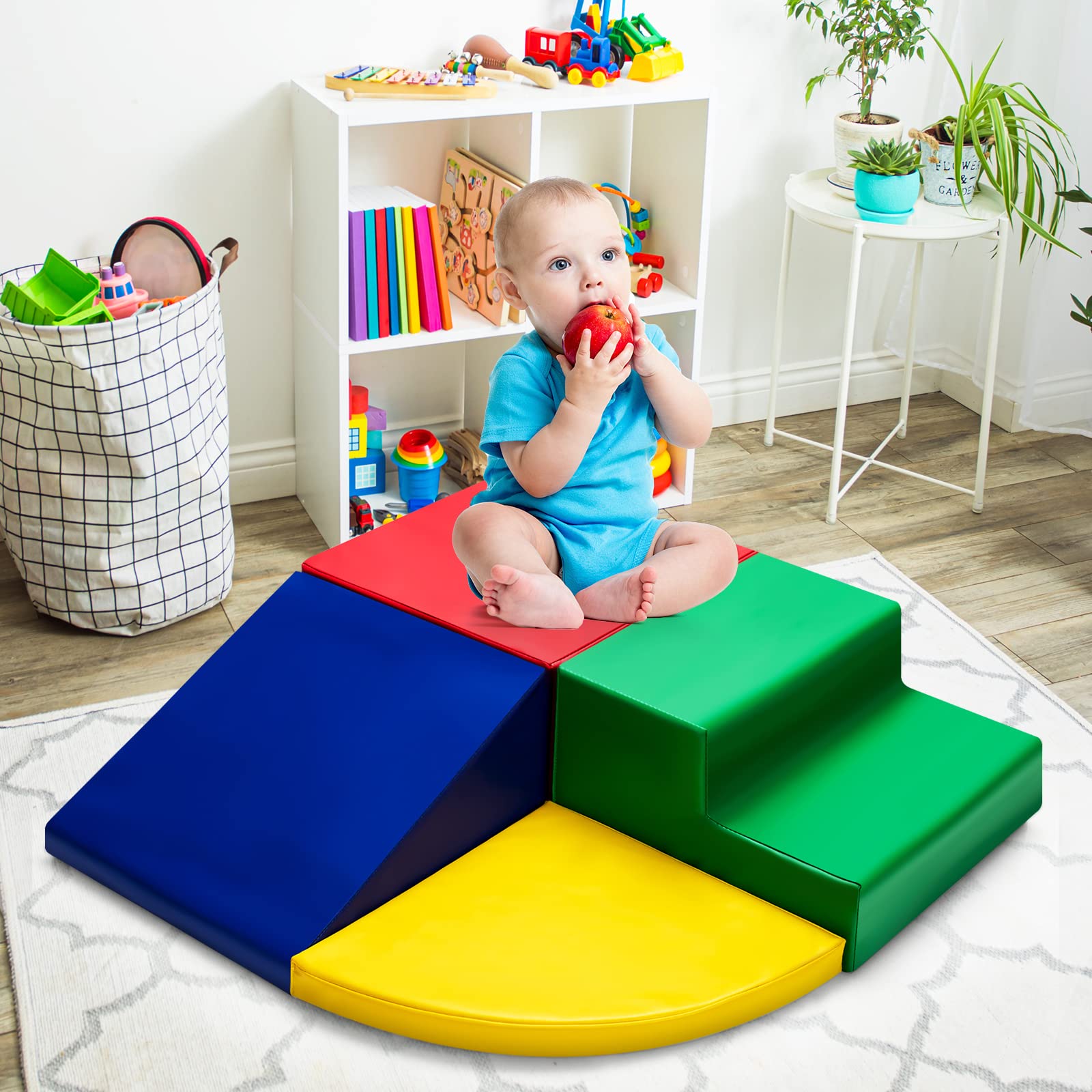 DREAMADE Kids Building Blocks Set with Stairs & Slide - Educational STEM Toys for Toddlers, Various Shapes & Colors - Perfect for Home Play & Kindergarten Learning Activities (Multicolor)