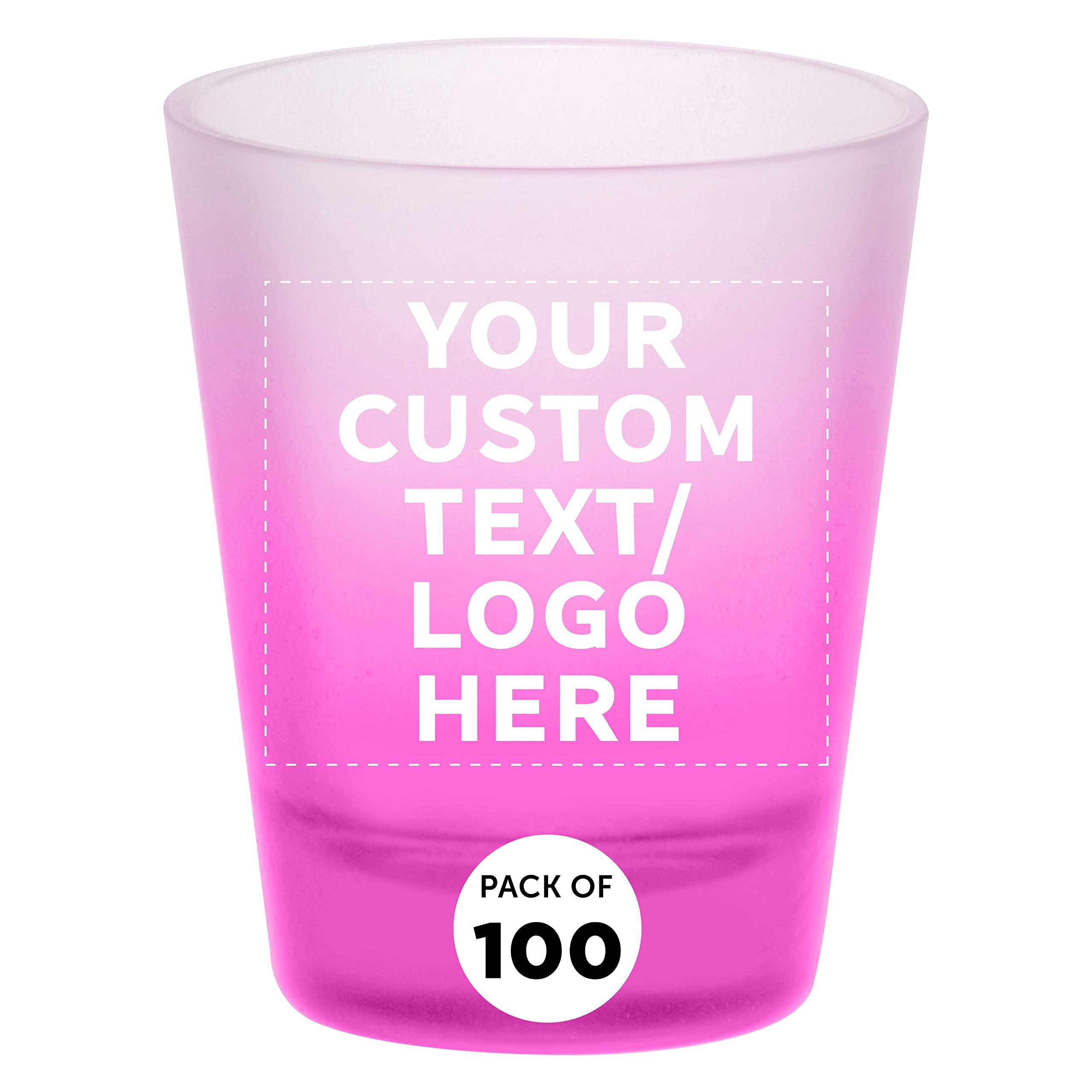 Custom Shot Glasses with Frosted Glass - 1.75 oz Bulk Set of 96 - Personalized Barware for Weddings, Birthdays & Parties - Pink - Perfect for Indoor & Outdoor Events, Bars, Restaurants & Home Entertaining
