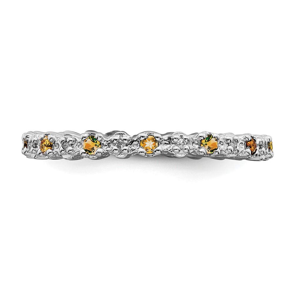 925 Sterling Silver Stackable Citrine Yellow November Birthstone & Diamond Eternity Band Ring (0.04 cttw) - Perfect for Anniversary Gifts, Birthday Jewelry & Everyday Elegance