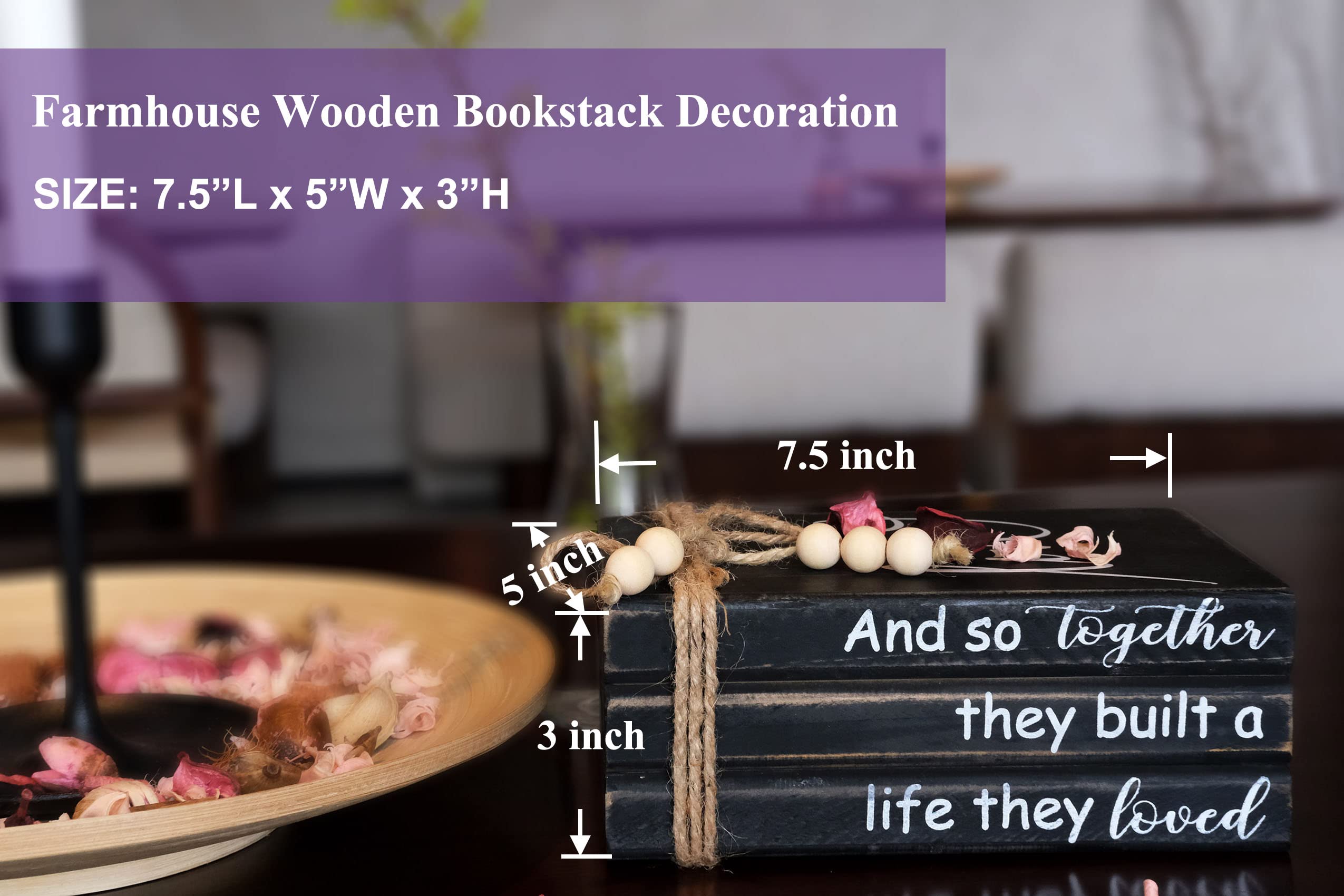 LIVDUCOT Black Farmhouse Book Stack Decor - Wooden Coffee Table & Mantle Decoration (7.5x5x3 inches) - Perfect for Living Room, Office & Wedding Centerpieces