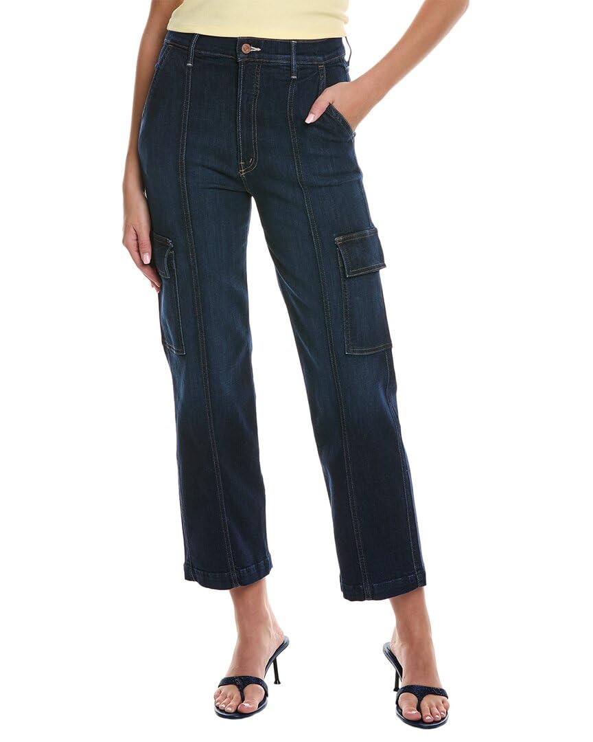 MOTHER Women's The Rambler Off Limits Cargo Ankle Jeans - High Waist Denim Pants with Pockets, Size 25, Light Blue Wash | Casual Streetwear, Weekend Outfits, Everyday Comfort Wear