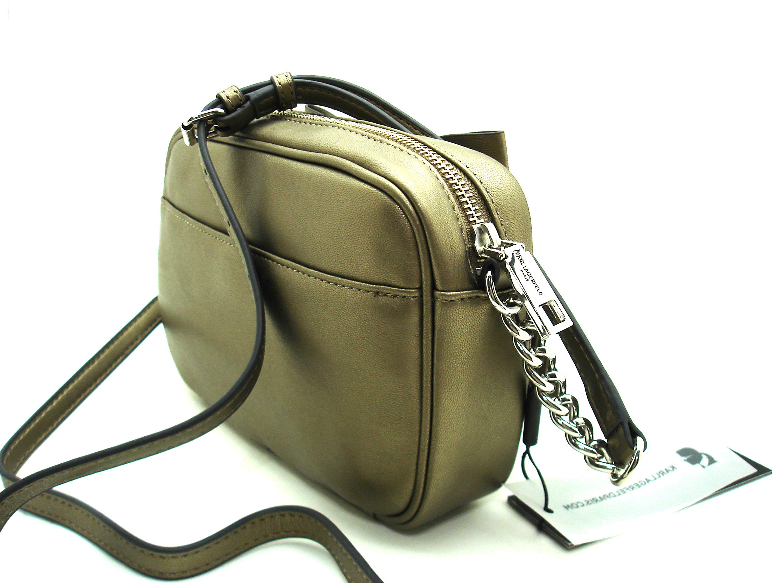KARL LAGERFELD Kris Bow Soft Genuine Leather Small Crossbody Bag in Metallic Truffle/Silver - Perfect for Everyday Use, Parties & Travel