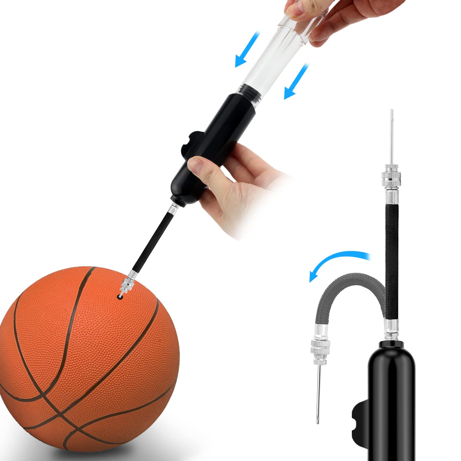 Dual Action Ball Pump with 3 Needles & 2 Nozzles - High Pressure Air Pump for Soccer, Basketball, Volleyball, Bikes, Inflatables - Perfect for Sports, Gym, Camping & Outdoor Activities