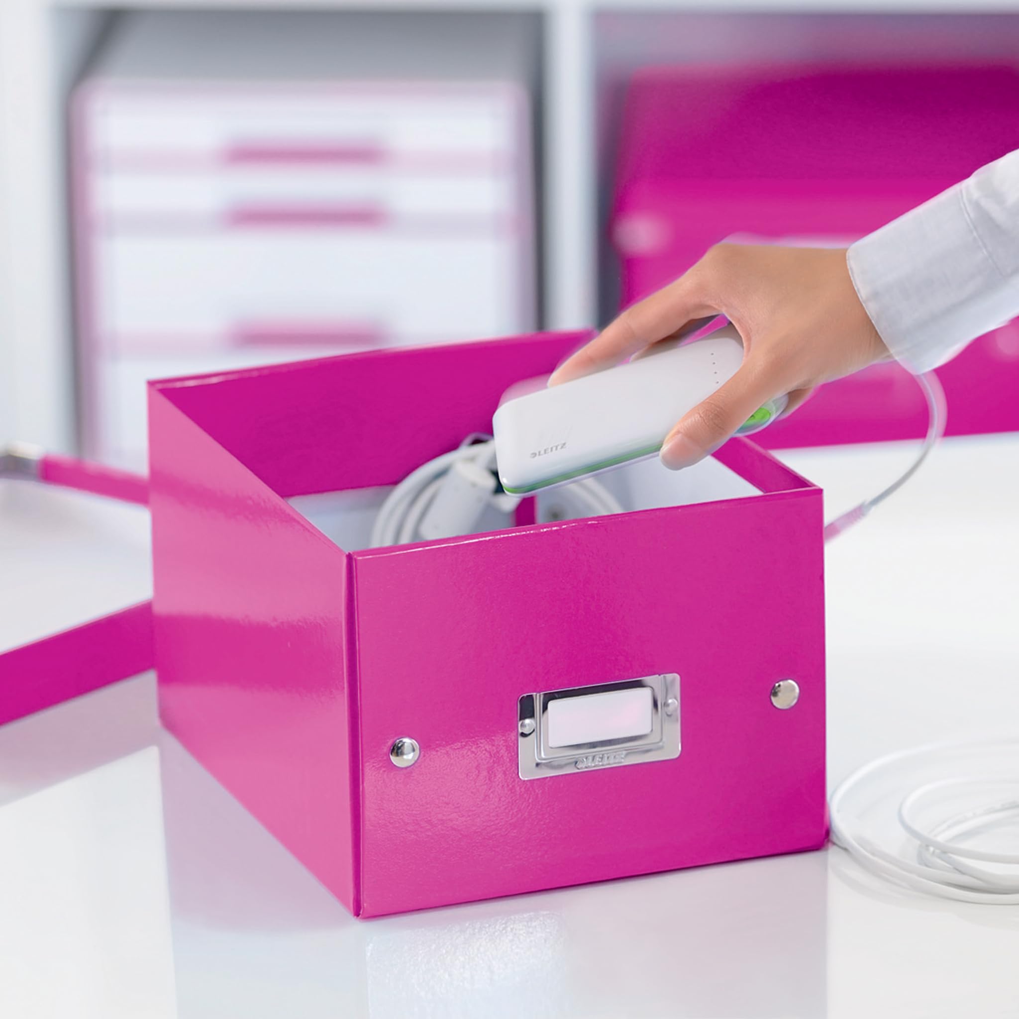 Leitz A5 Storage Box - Small White Document Organizer for Office & Home, Click and Store Range 60430001 | Perfect for Files, Papers & Stationery Organization