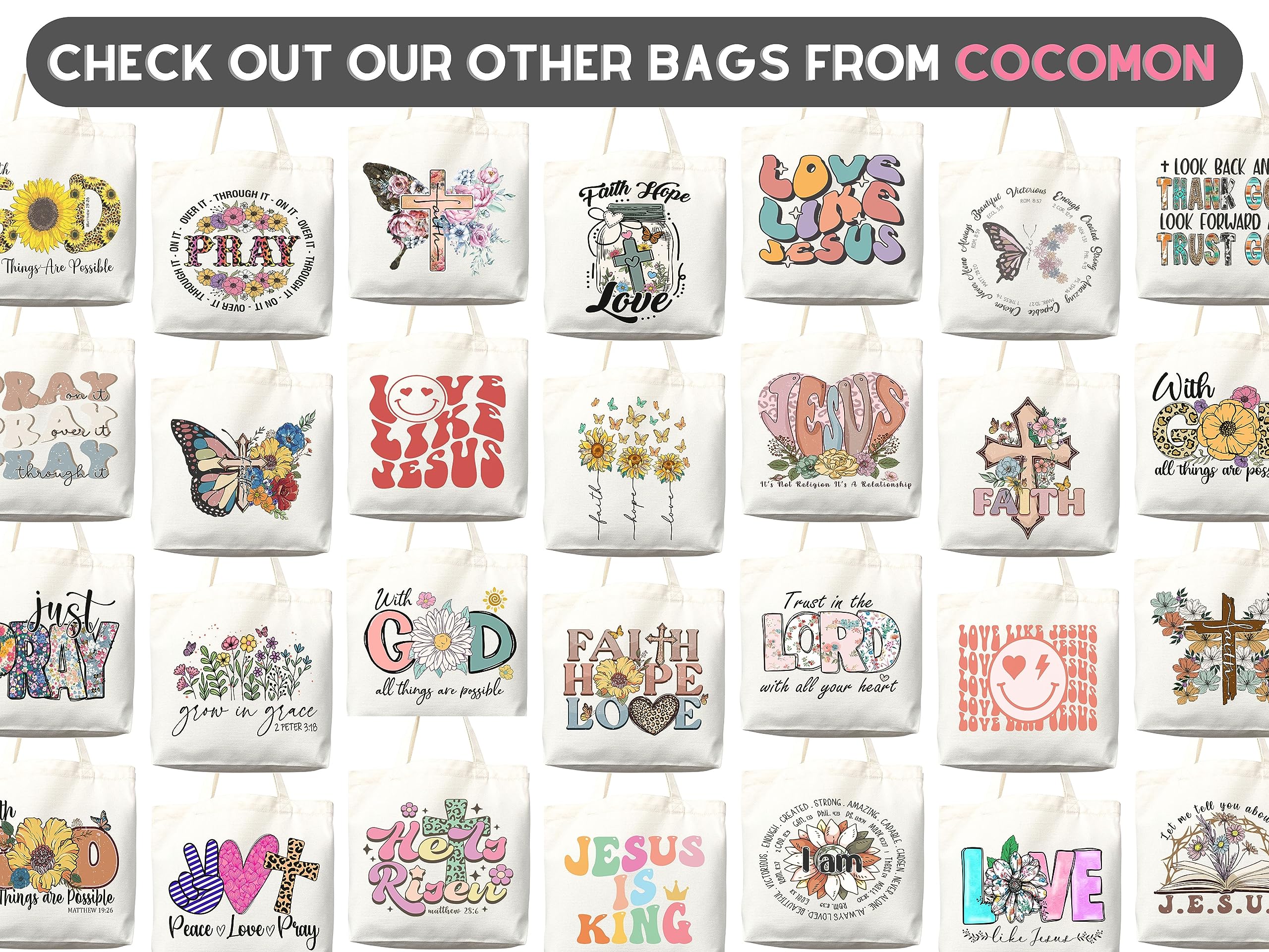 Faithful Christian Eco-Friendly Canvas Tote Bags with Bible Verses & Cross Designs - Reusable Religious Totes for Church, Bible Study & Daily Shopping - Sustainable Carry-All with Matching Pouch (Perfect for Worship, Gifts & Groceries)