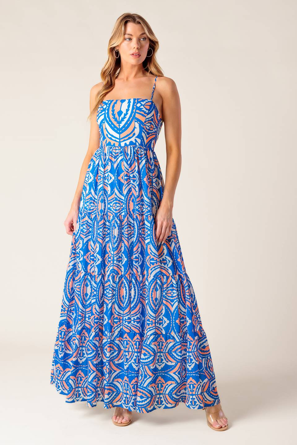Lakeside Picnic Maxi Dress - Blue & Coral Floral Summer Dress for Women | Beach, Garden Party, Vacation Outfit