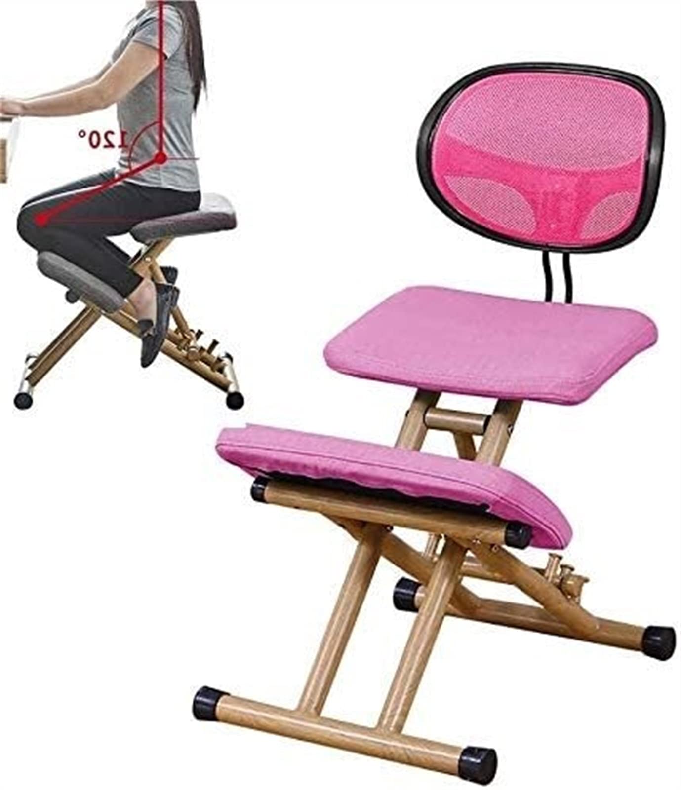 Ergonomic Kneeling Chair for Office with Back Support - Posture Relief & Neck Massage for Spinal Pain (Pink) - Perfect for Home & Office Use