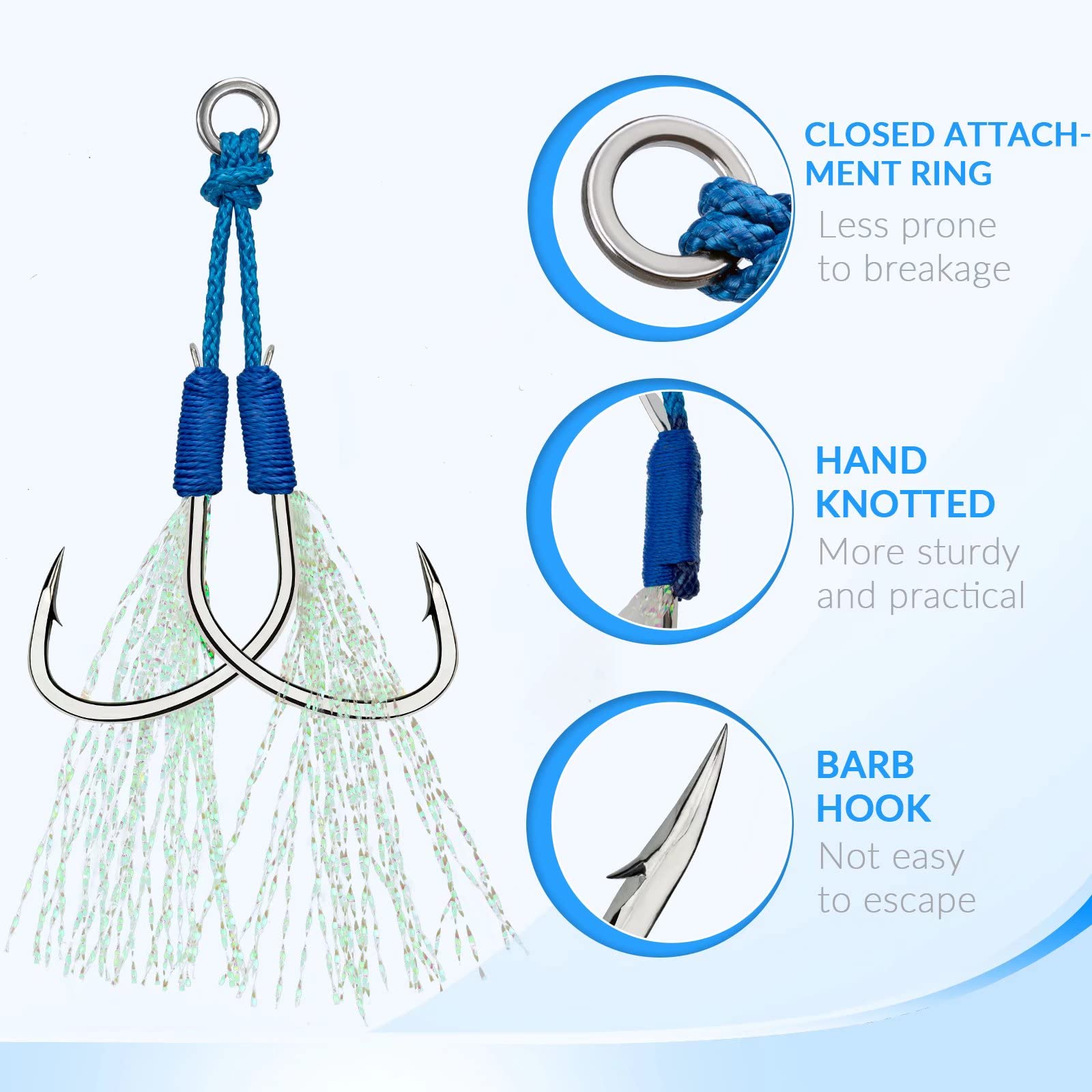 THKFISH Saltwater Fishing Assist Hooks - Double Stinger Jigging Hooks for Slow Pitch & Vertical Jigging Lures (5/15/20pcs) - Perfect for Deep Sea Fishing, Trolling and Saltwater Game Fish