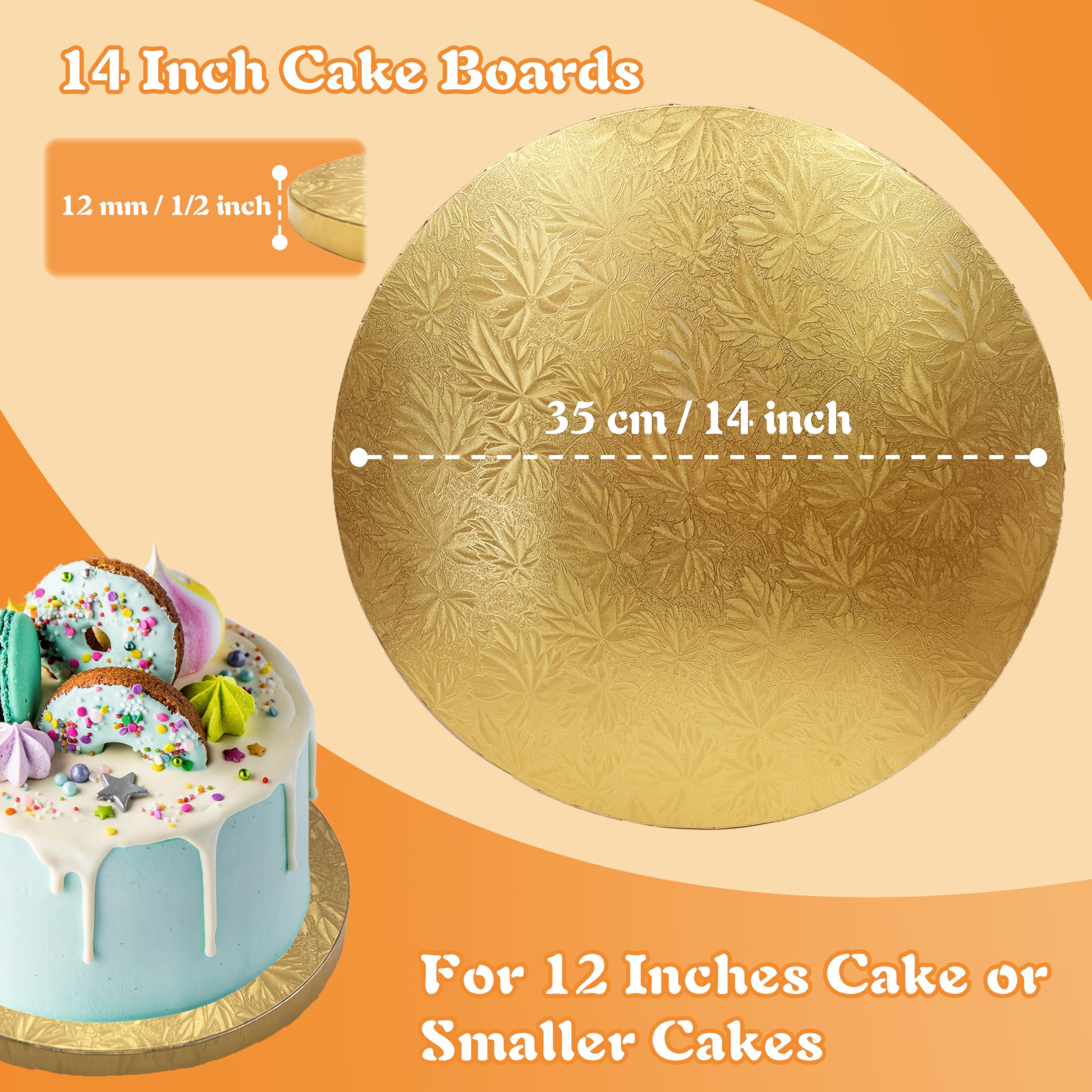 14 Inch Gold Cake Drums - 4-Pack Round Cake Boards (1/2 Inch Thick) with Banner Topper | Sturdy & Greaseproof for Birthday, Wedding & Multi-Tiered Cakes | Perfect for Professional Baking, Cake Decorating & Special Occasions by GoldenBakeryFamily