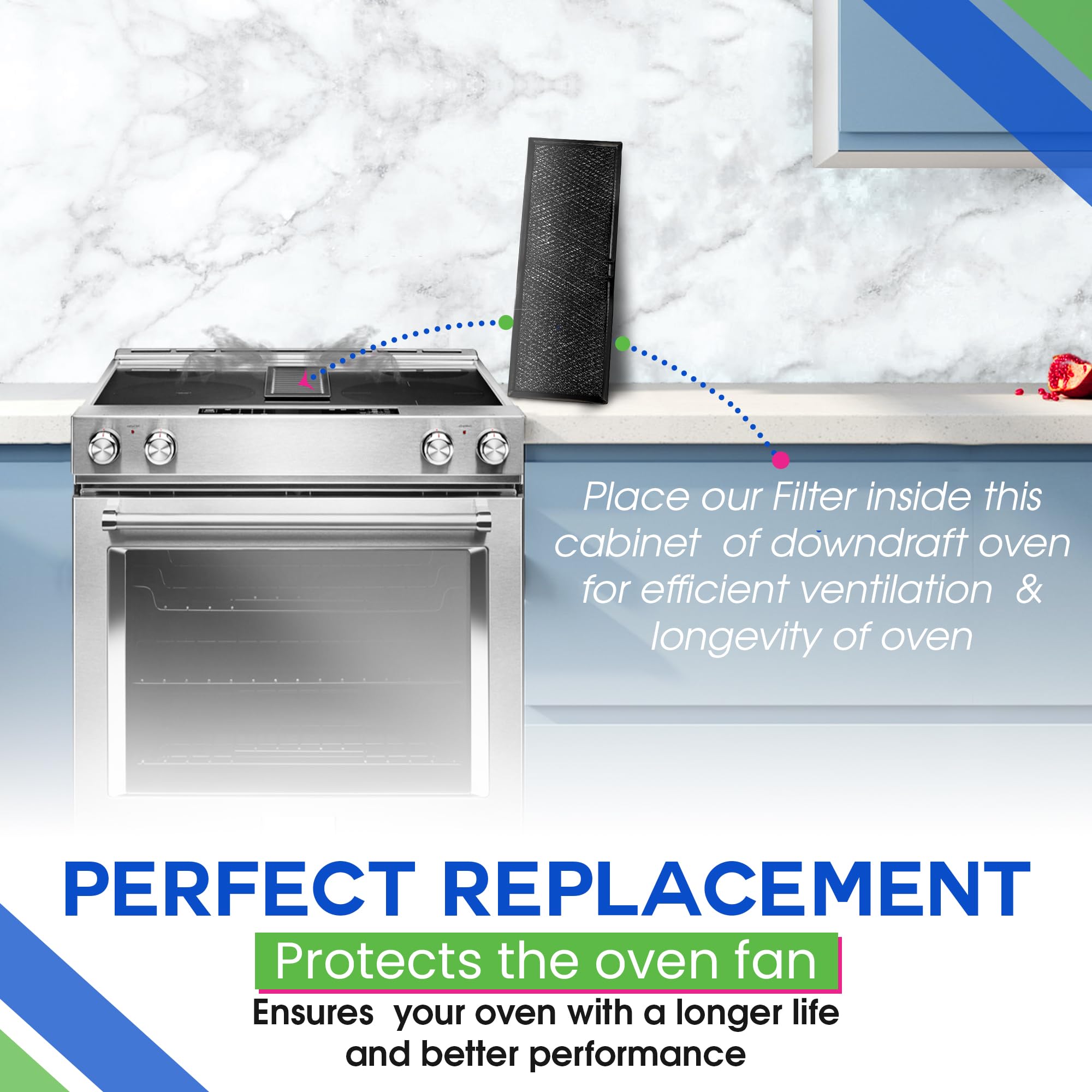 **Whirlpool JennAir Downdraft Stove Filter 5.67” x 15.63” Replacement – W10240990 W10905834 Grease Screen for Cooktop Oven Vent – Black Stovetop Filter Blocks Grease & Smoke – Ideal for Kitchen Range Hoods & Downdraft Systems**