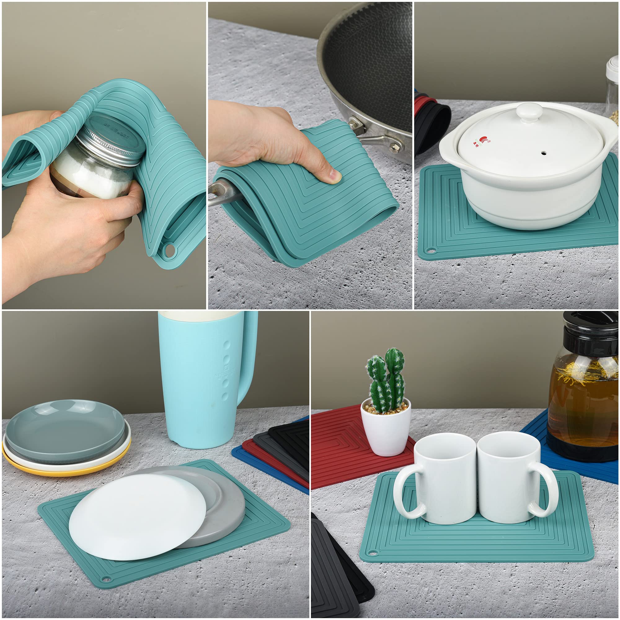 Smithcraft Silicone Trivets Set of 2 - Heat Resistant Hot Pads for Pots, Pans & Dishes - Flexible Kitchen Counter Mat & Table Trivet - Durable & Versatile for Cooking, Baking & Serving - Teal Color