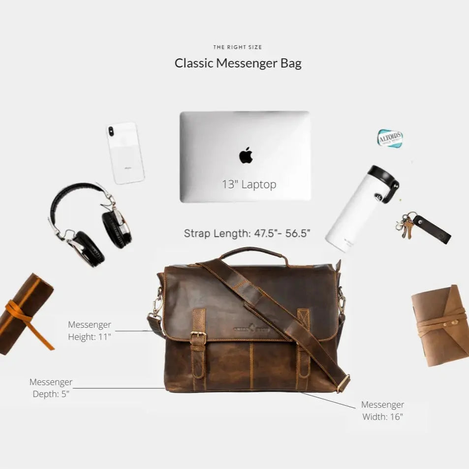 Premium Genuine Leather Laptop Bag for Men & Women - 15.6 Inch Business Briefcase with USB Charging Port - Perfect for Office, Travel & Commuting