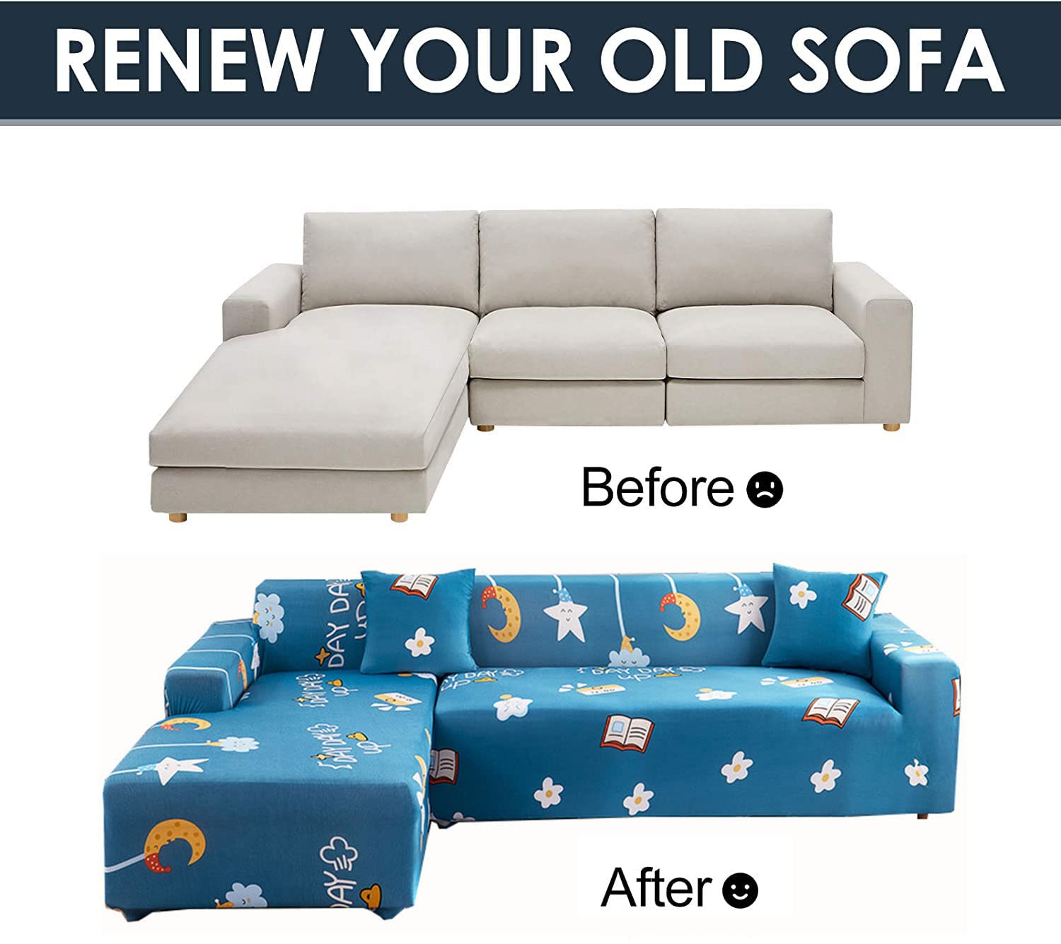 YOPOIY Stretch L-Shaped Sofa Slipcover - Universal Nordic Print Sectional Chaise Cover for Living Room, Pet & Kid Friendly (Fits 2+3 Seater Couches) | Perfect for Home Decor, Family Gatherings & Daily Relaxation