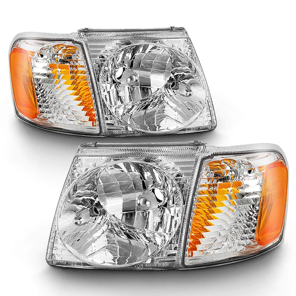 ACANII - 2001-2005 Ford Explorer Sport Trac Replacement Headlights & Corner Signal Lamps - 4PC Set (Left & Right) - Perfect for Night Driving & Off-Road Adventures