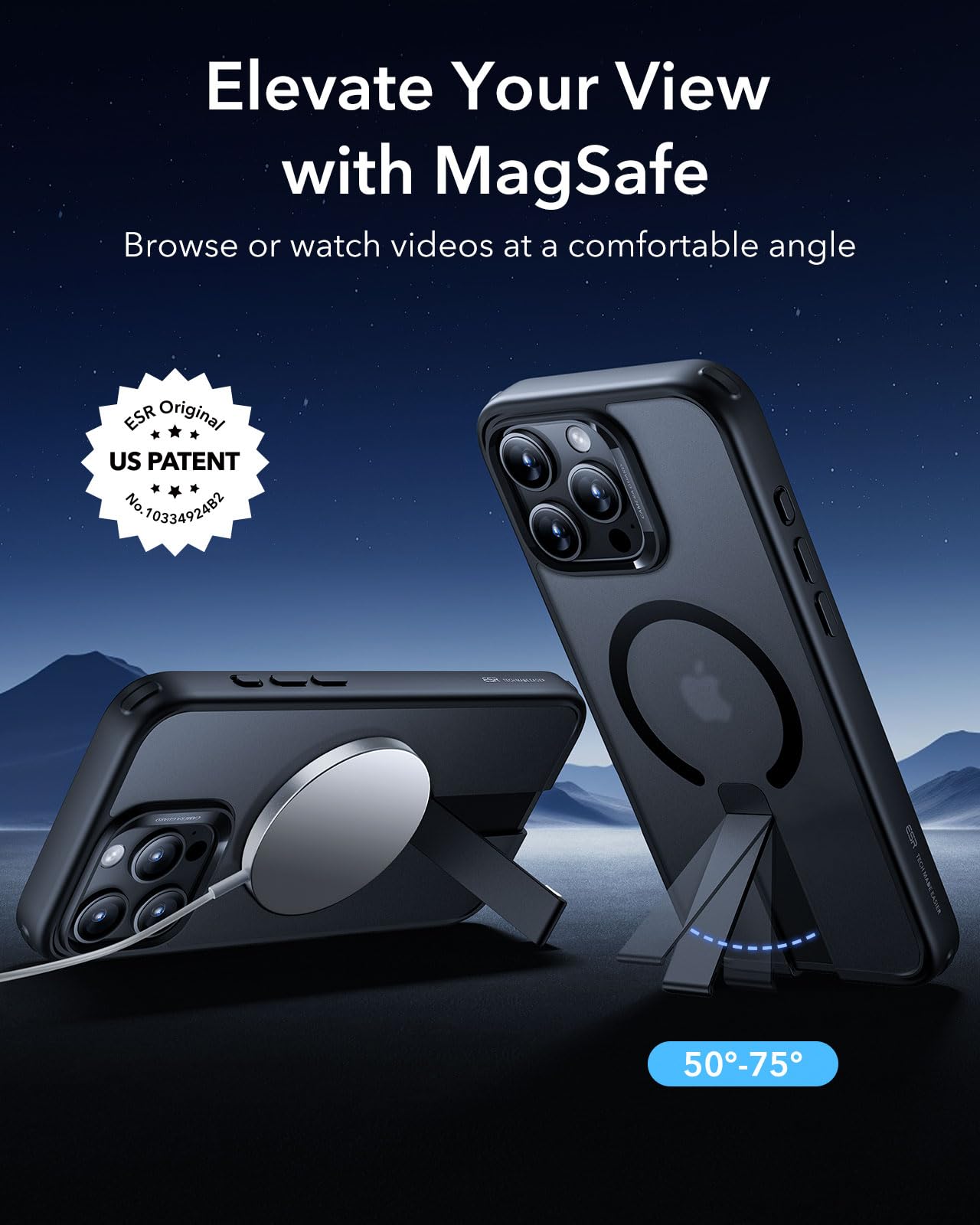 ESR Magnetic Kickstand Case for iPhone 16 Pro | Compatible with MagSafe | Military-Grade Protection | Adjustable Stand | Frosted Black | Perfect for Work, Travel & Entertainment