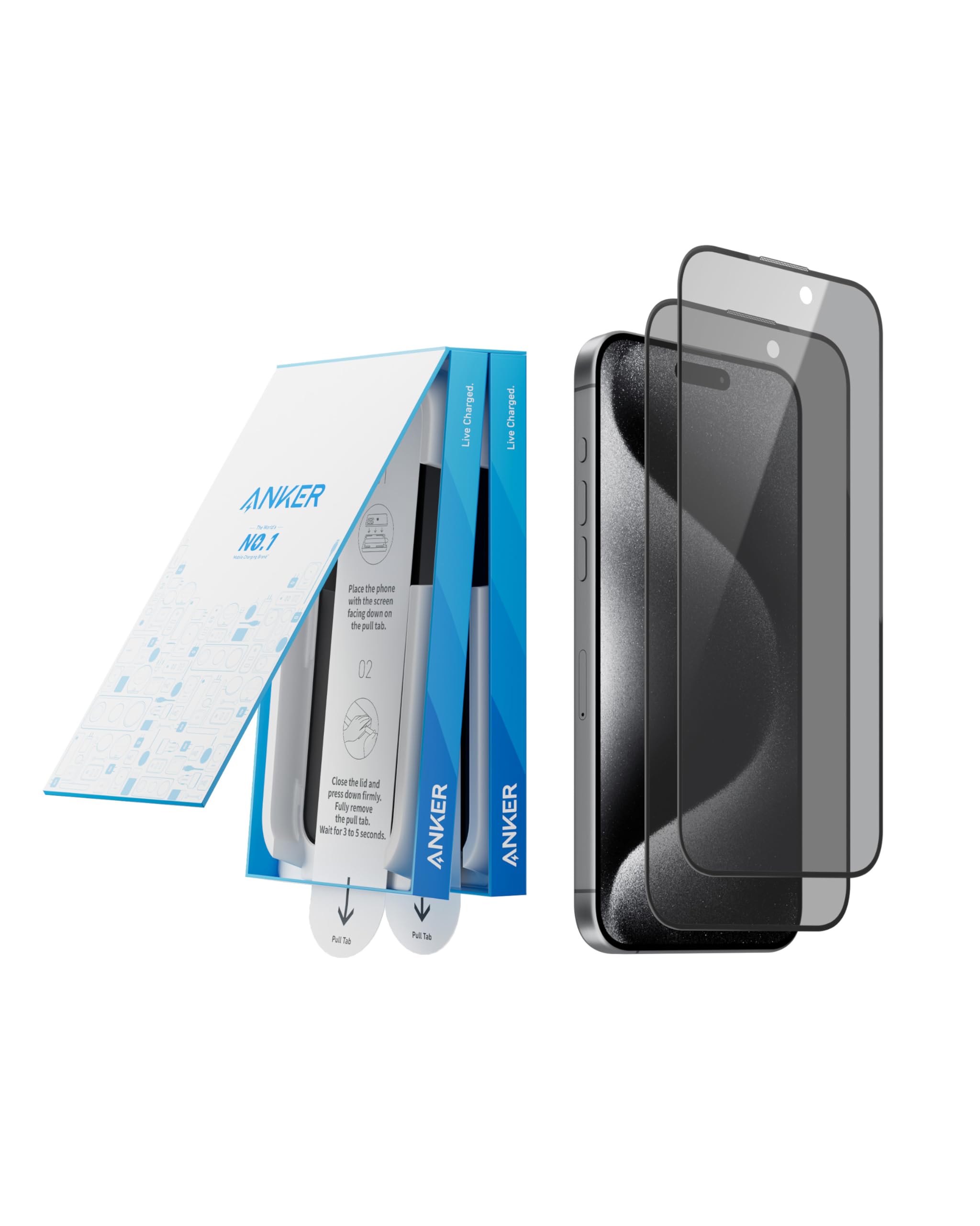 Anker 2-Pack Privacy Screen Protector for iPhone 15 Pro - Anti-Spy HD Tempered Glass with Easy Installation (2 Pack) | Perfect for Office, Banking & Public Use to Protect Your Privacy