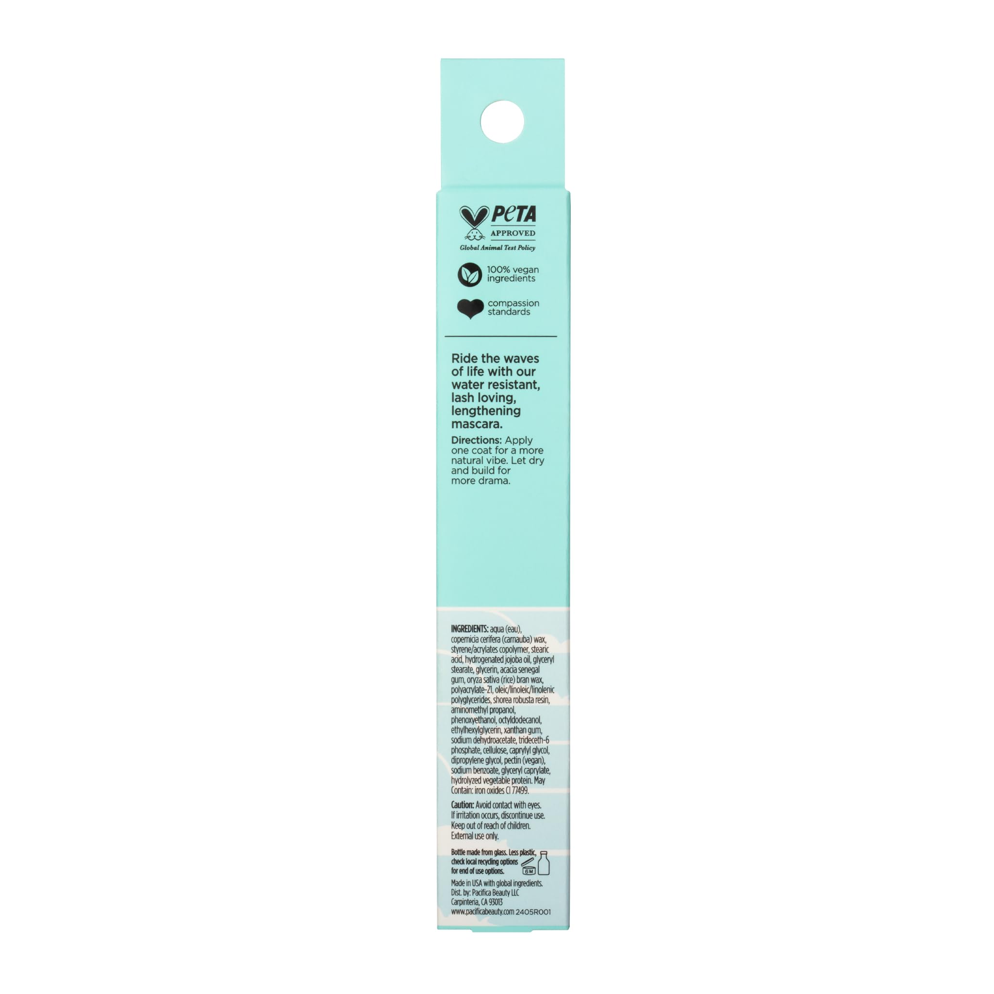 Pacifica Surf Lash Waterproof Mascara - Vegan & Cruelty-Free Eyelash Mascara with Jojoba Oil & Pectin for Long, Full Lashes | Half-Pipe Twisted Wand for Defined Volume | Perfect for Beach, Swimming & Active Lifestyles