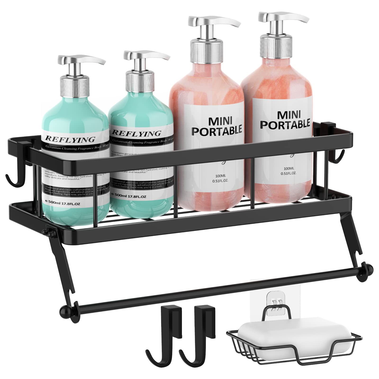 REFLYING Shower Caddy Shelf Organizer - 3-Pack Rustproof Adhesive Wall Mount Bathroom Storage Basket Rack | Perfect for Small Bathrooms, Apartments & Dorm Showers | Black