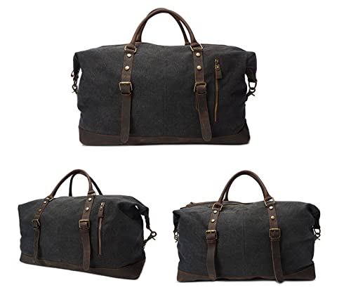 Premium Canvas & Genuine Leather Duffle Bag for Men & Women - Large 32x54x26cm Weekender Travel Luggage - Green | Gym, Overnight Trips, Business Travel & Outdoor Adventures