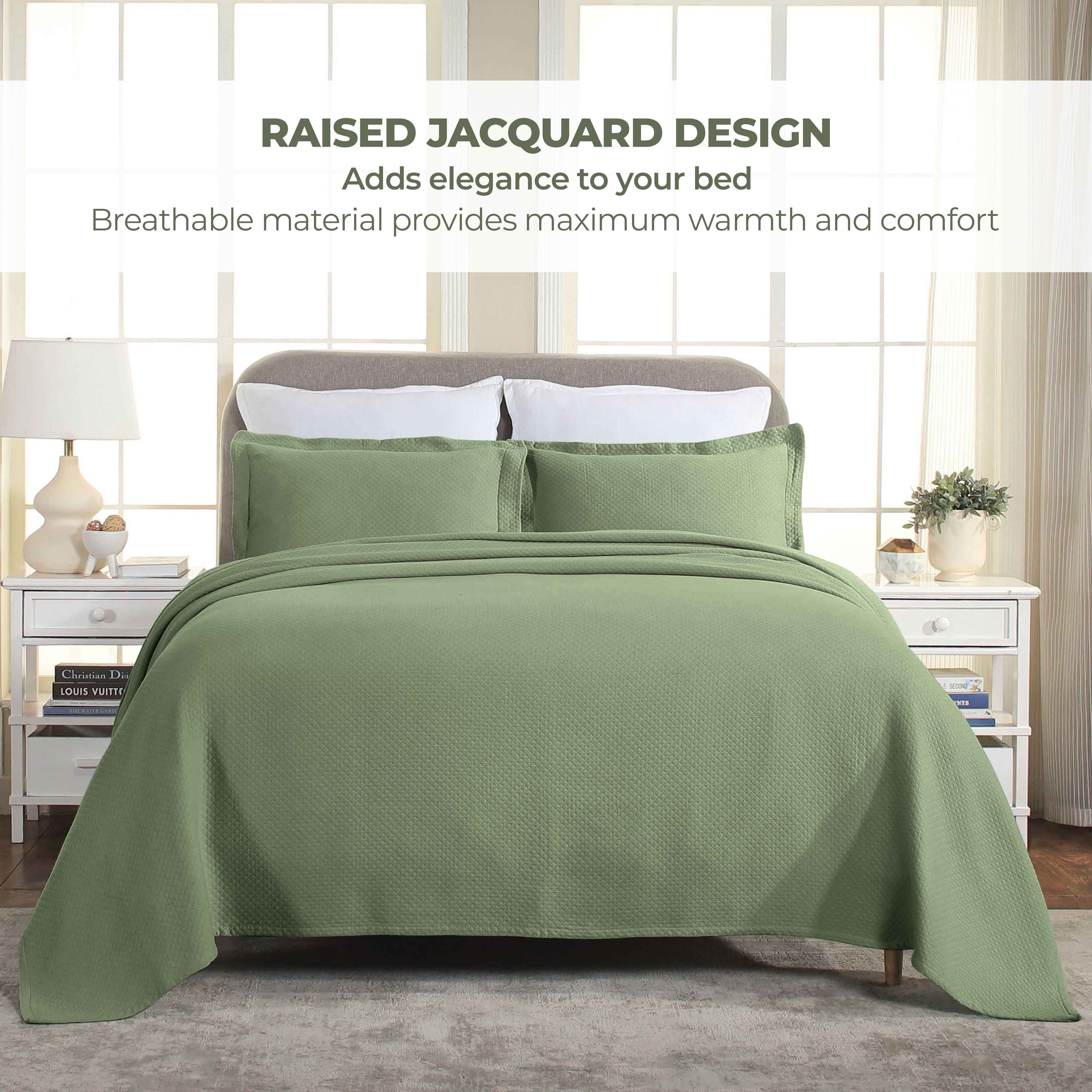 Luxury Jacquard Matelassé Cotton Diamond Solitaire Bedspread Set - Queen Size Bedding Coverlet for Master Bedroom, Guest Room & Hotel Decor