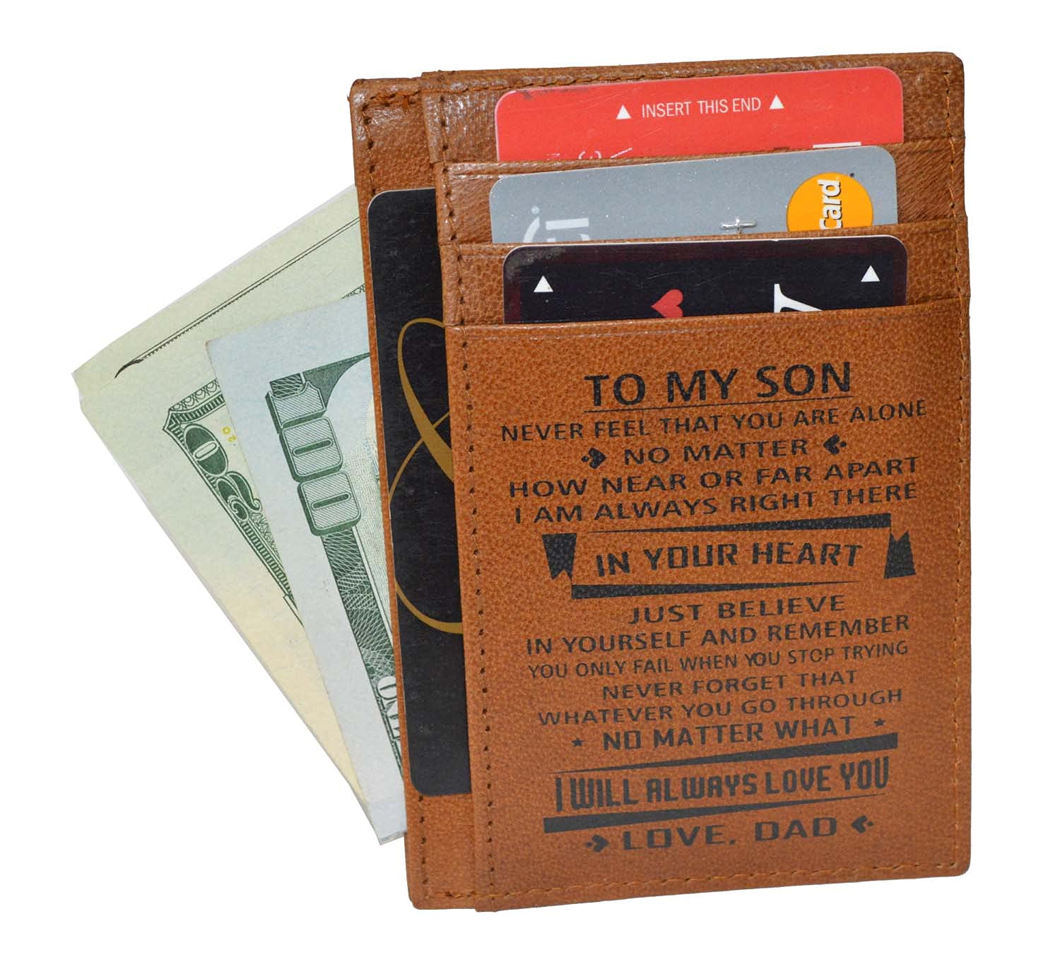 Genuine Leather Slim Credit Card Holder with ID Window - Perfect Gift for Son from Mom - Ideal for Travel & Daily Use