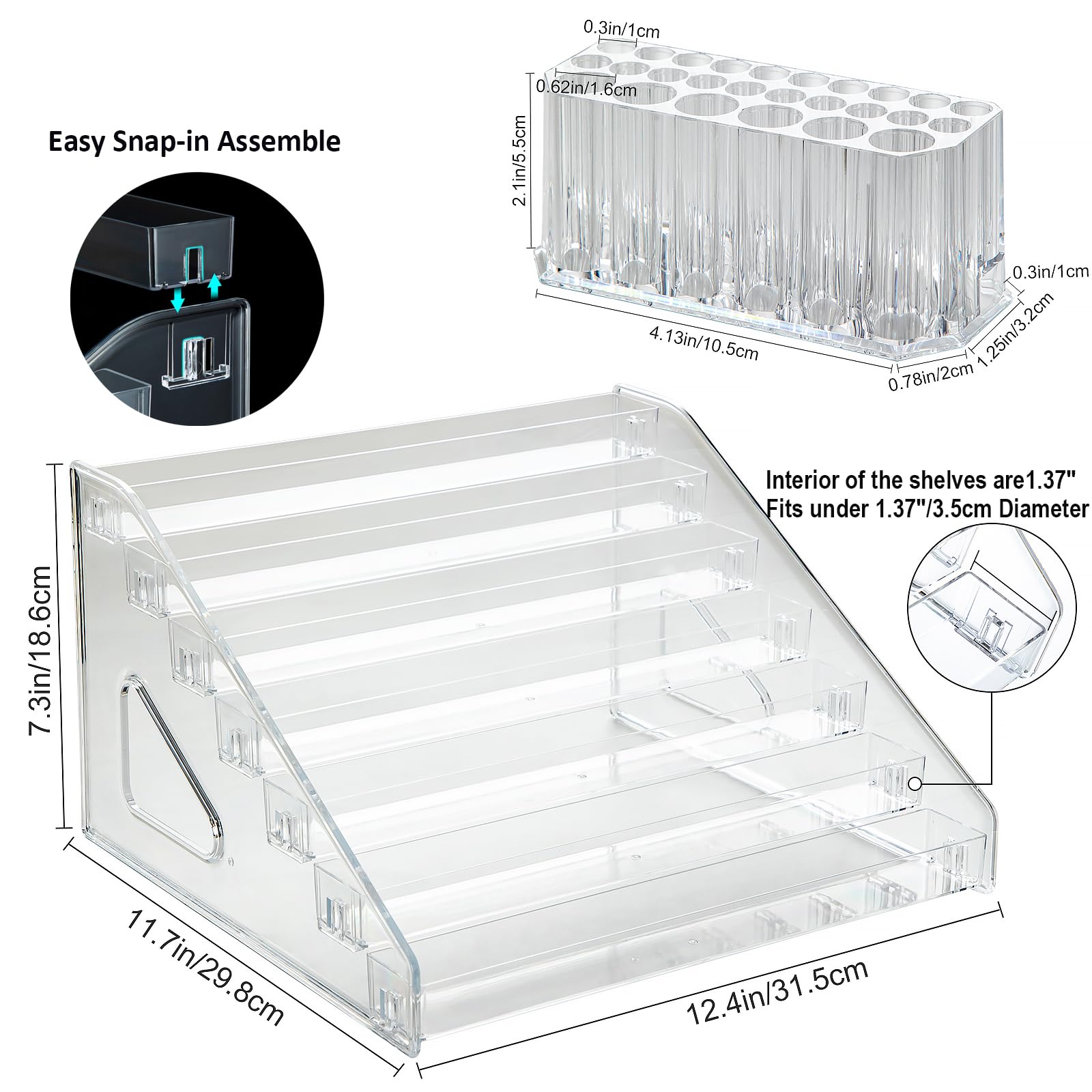 7-Tier Acrylic Paint Organizer with Brush Holder - Perfect for 2oz Tubes, Nail Polish, Alcohol Inks & Essential Oils | Compact Storage Shelf for Art Supplies, Makeup & DIY Crafts | Ideal for Artists, Crafters & Home Organization