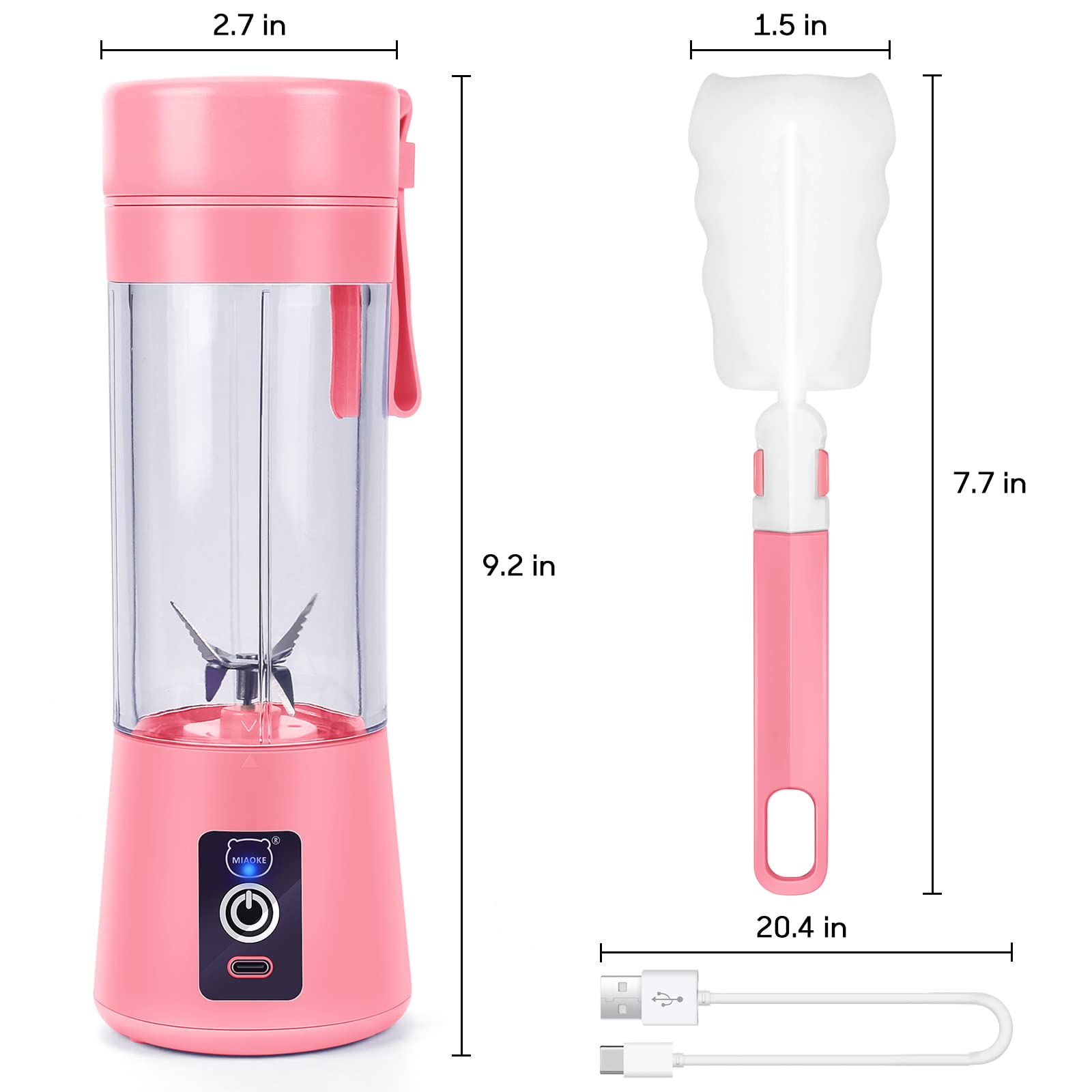 MIAOKE Portable Blender - 3D 6-Blade USB Rechargeable Mini Smoothie Maker & Personal Juicer Cup for Home, Office, Gym, Travel - Perfect for Shakes, Protein Drinks & Baby Food (Pink)