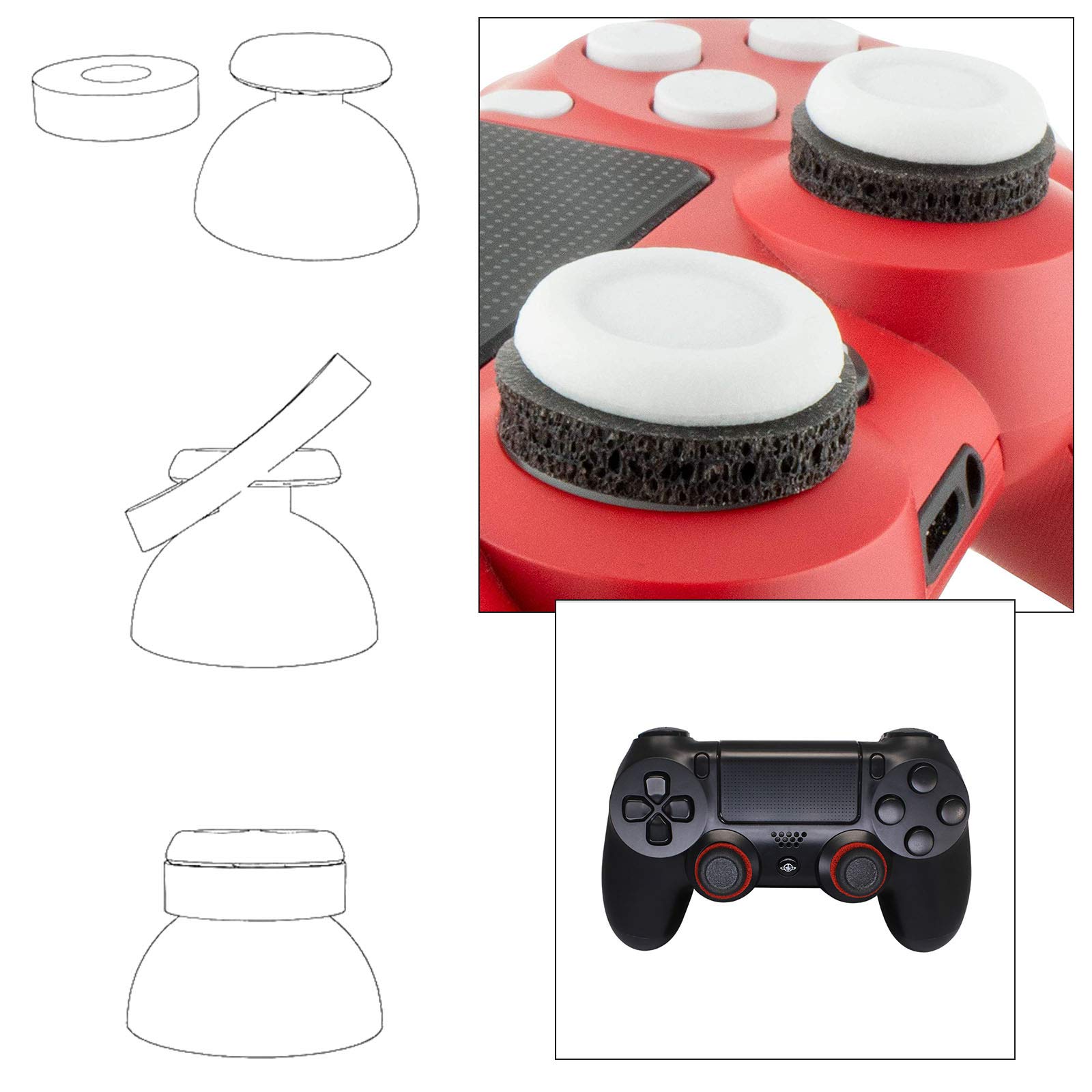 EMSea 3 Pack Sponge Thumb Grip Caps - High Precision Controller Joystick Covers for PS4/PS5/Xbox Consoles (3 Different Resistance Levels) - Perfect for FPS Gaming, Sports Games & Long Gaming Sessions