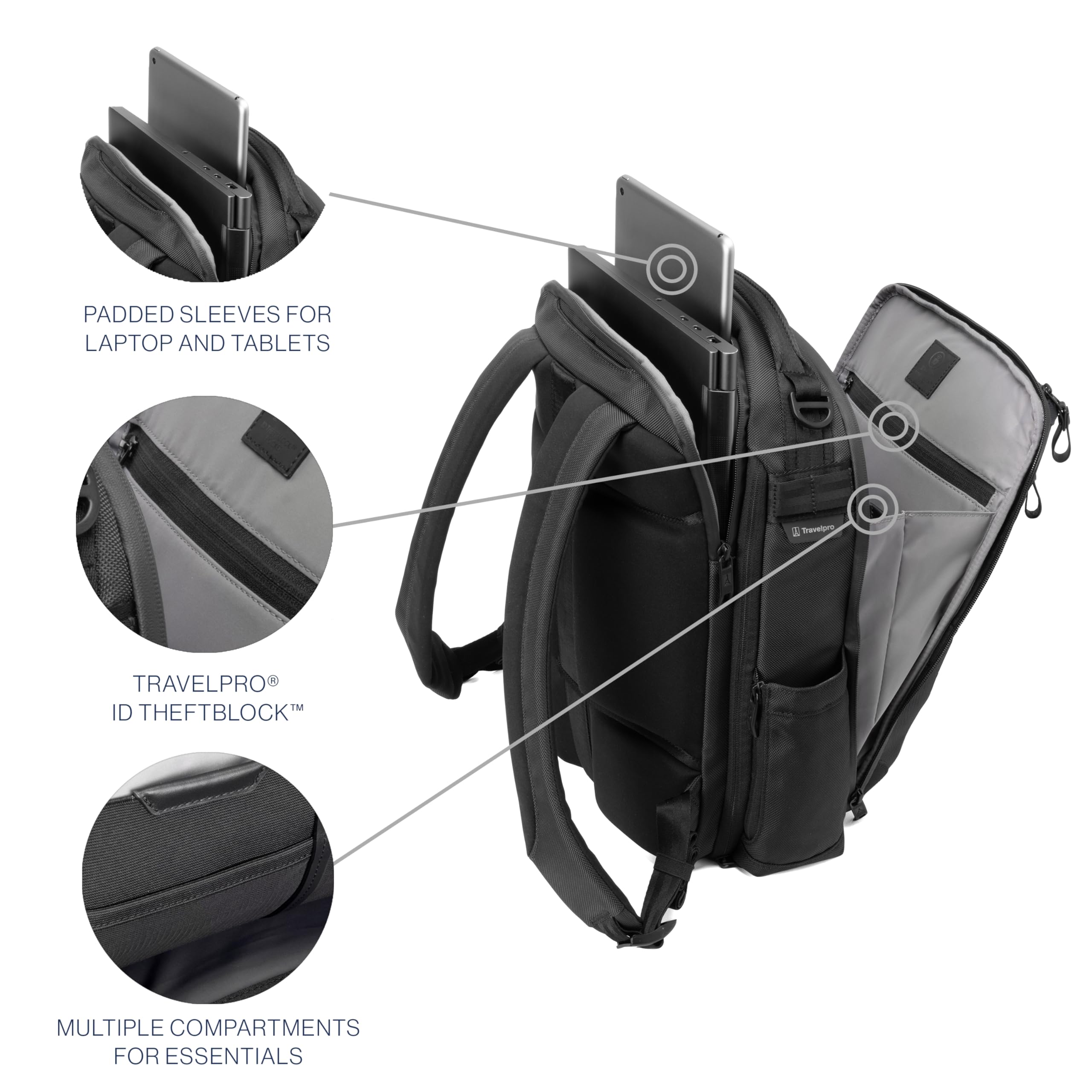 Travelpro Altitude Slim Expandable 20-24L Laptop Backpack for 16 Inch Laptop - Water Resistant Business Backpack for Men & Women - Perfect for Work, Travel & Commuting - Jet Black