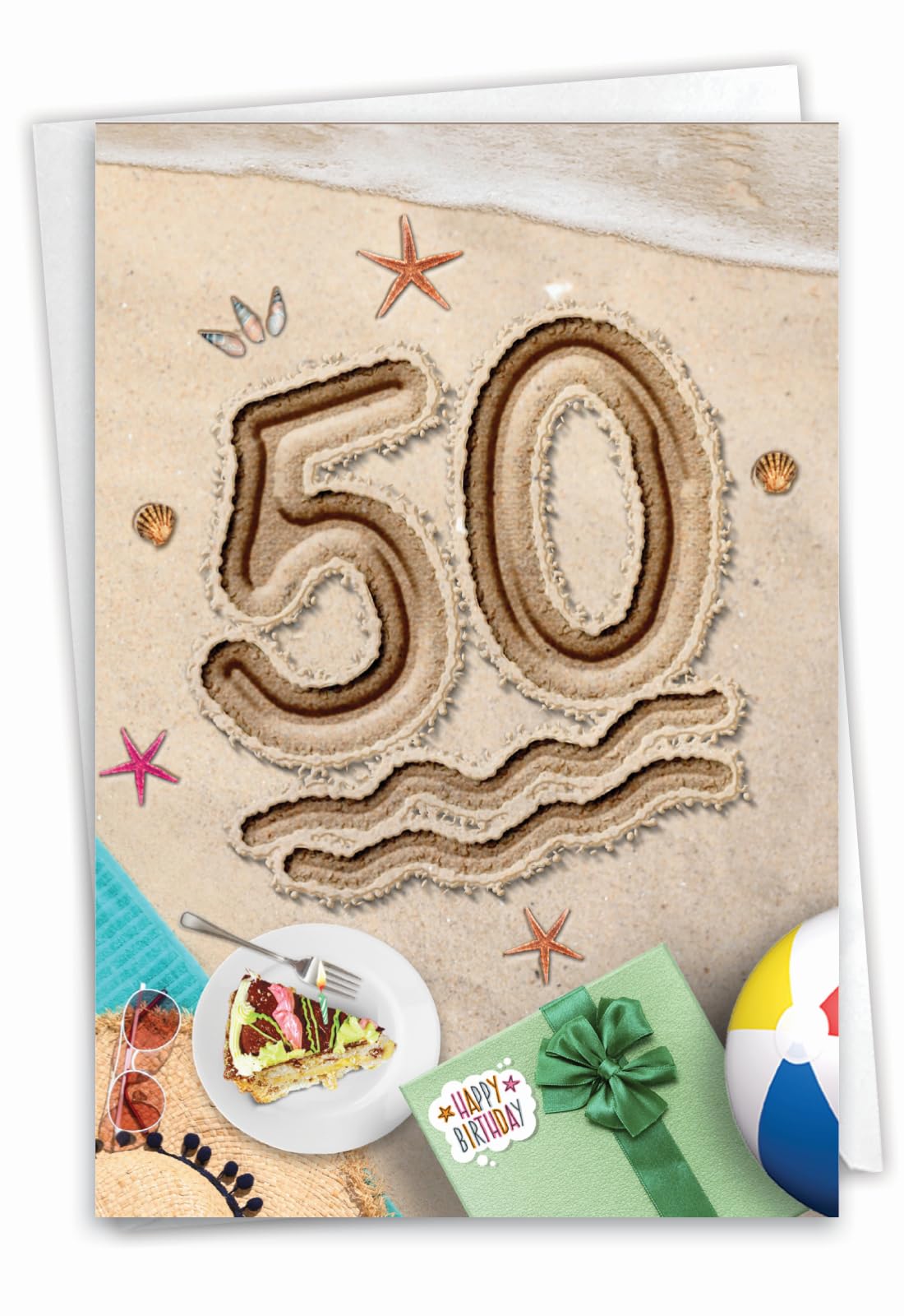 Funny 50th Birthday Card - Milestone 50 Years Celebration Notecard with Envelope - Perfect for Beach Party & Humorous Birthday Wishes - NobleWorks C9459CMBG | Great for Anniversary, Retirement & Special Occasion Gifts