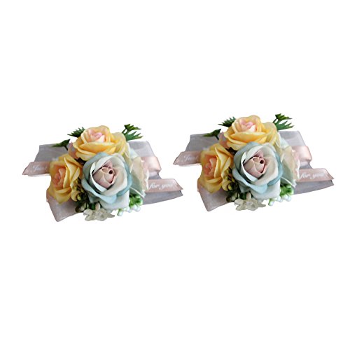 Blue Yellow Wrist Corsage X2