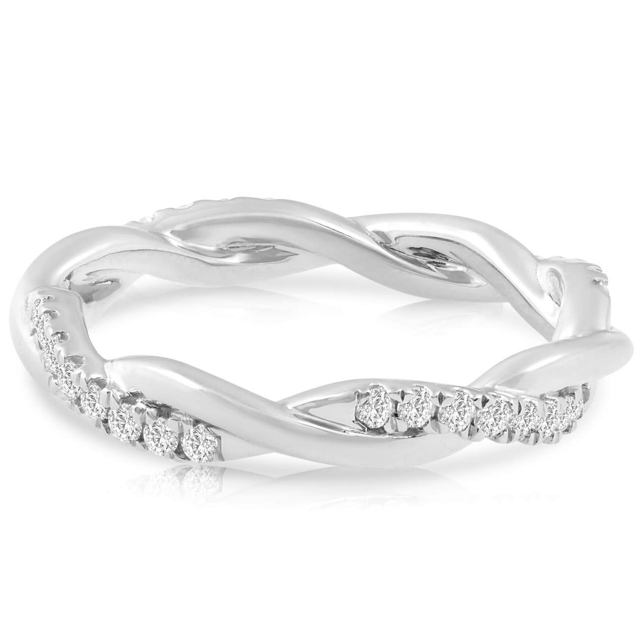 1/3 Ct Diamond Eternity Band - Petite Twist Vine Wedding Ring in 10k White Gold | Elegant Bridal Jewelry for Engagement, Anniversary & Special Occasions