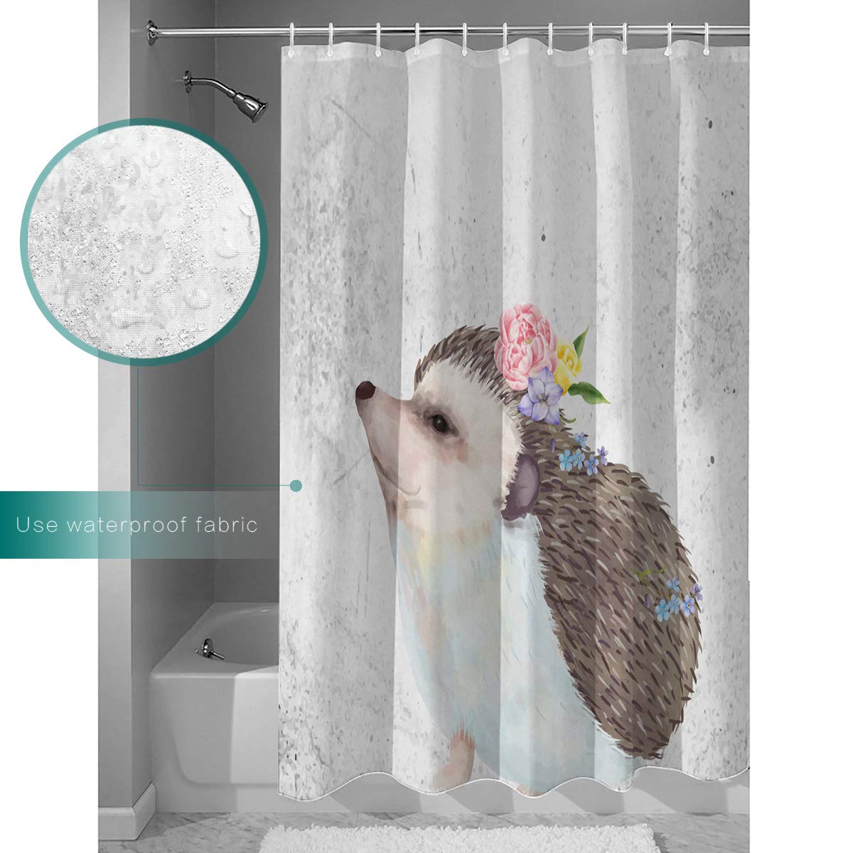 **Hedgehog Floral Shower Curtain - Waterproof Polyester Bathroom Decor with Hooks, 72x72 Inches - Perfect for Hotel, Home, and Apartment Bathrooms**    *(Use Case: Adds a playful and stylish touch to bathrooms, ideal for hotels, apartments, or family homes looking for a cute and durable shower curtain.)*