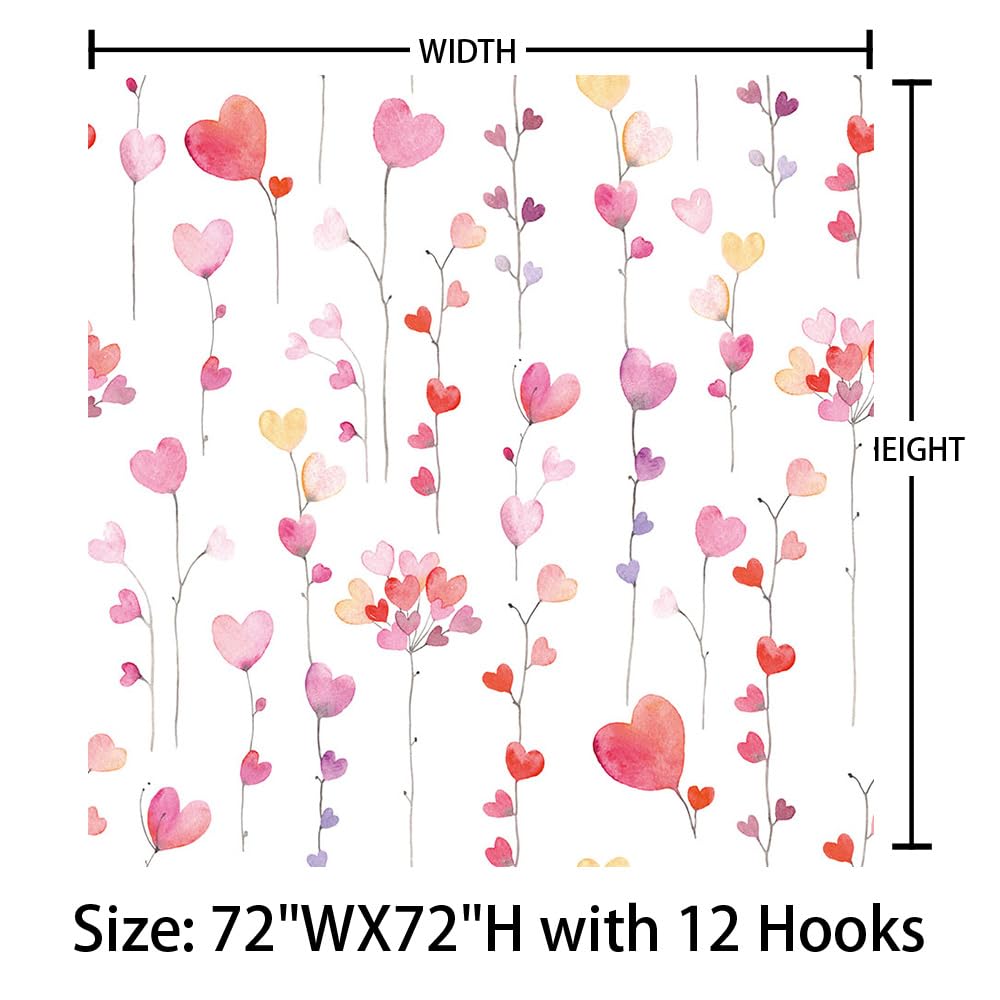 Valentine's Day Shower Curtain Set - Waterproof Fabric Bathroom Decor with 12 Hooks, 72x72 Inches - Romantic Falling Hearts Design for Couples & Gift Giving