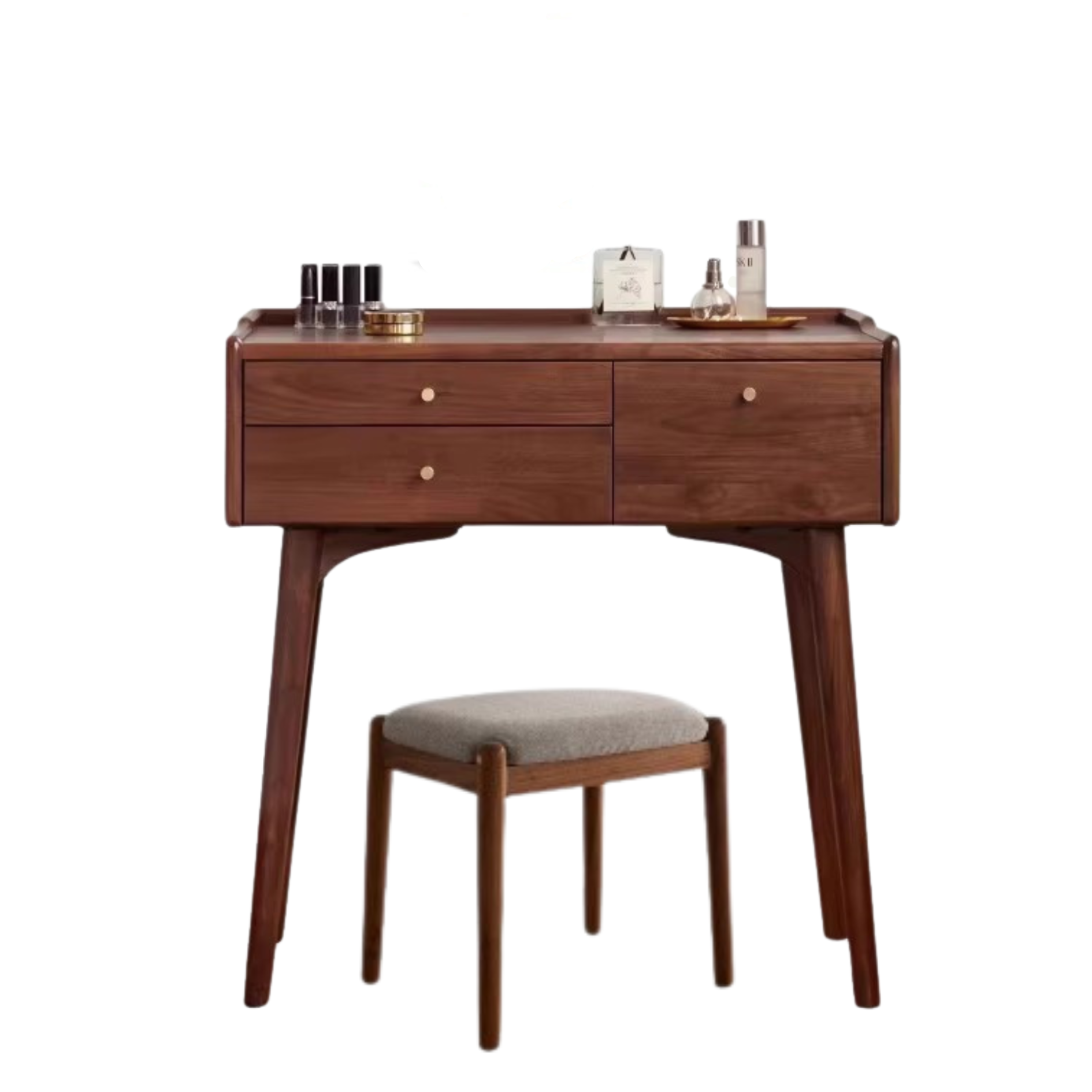Premium Black Walnut & Ash Solid Wood Dressing Table - Elegant Vanity Desk with Mirror for Bedroom, Bathroom & Makeup Area | Natural Wood Finish, Spacious Storage & Durable Construction