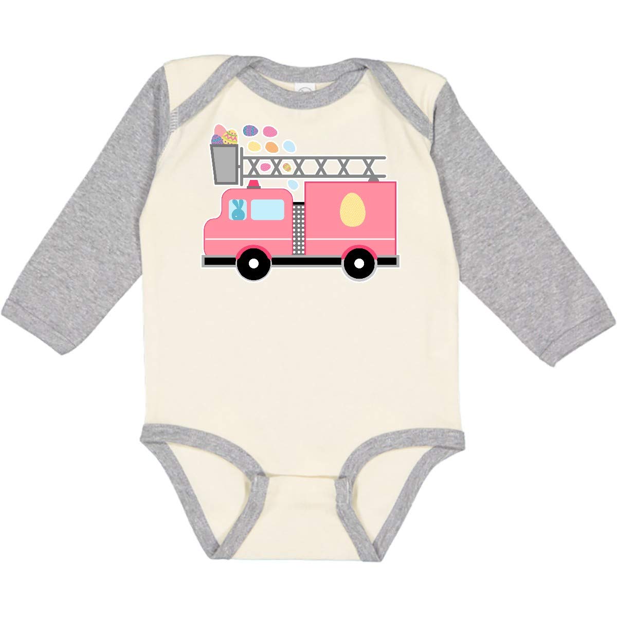 Inktastic Easter Fire Truck Egg Hunt Bunny Long Sleeve Baby Bodysuit - Cute Holiday Outfit for Easter Celebrations & Spring Photoshoots