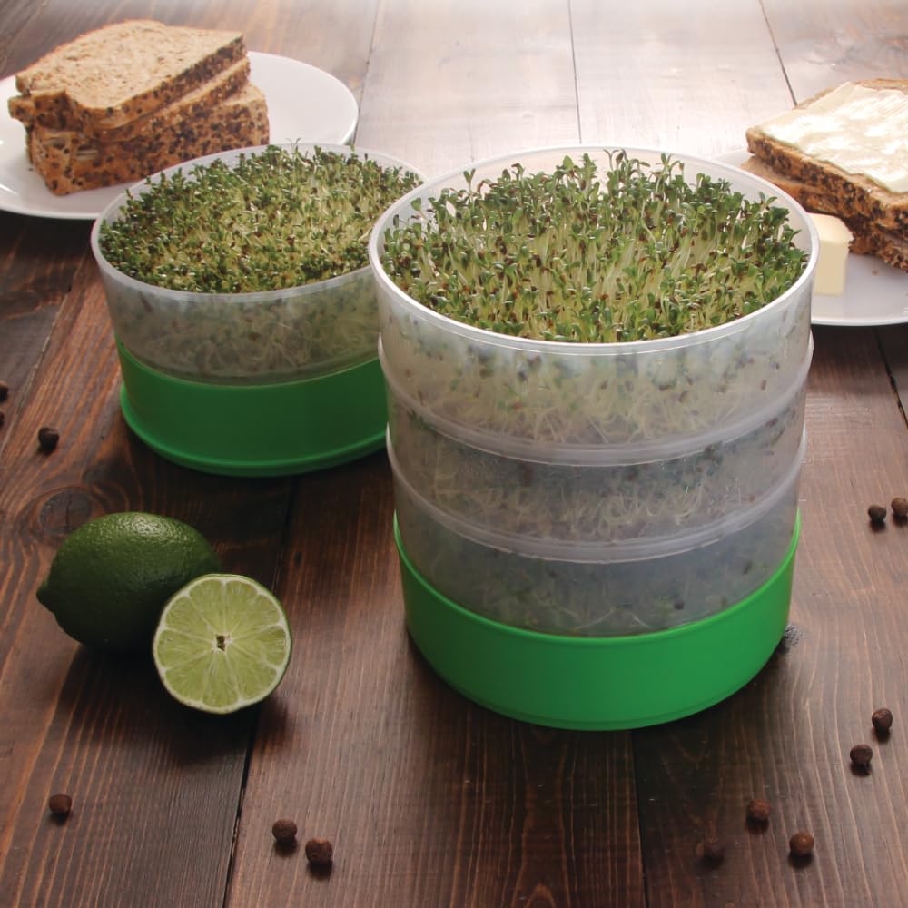Premium 4-Tray Kitchen Seed Sprouter Kit with Alfalfa & Broccoli Seeds - Indoor Sprouting System for Microgreens, Salad Toppings & Healthy Eating - Perfect for Home Gardening, Vegan Diets & Organic Lifestyles