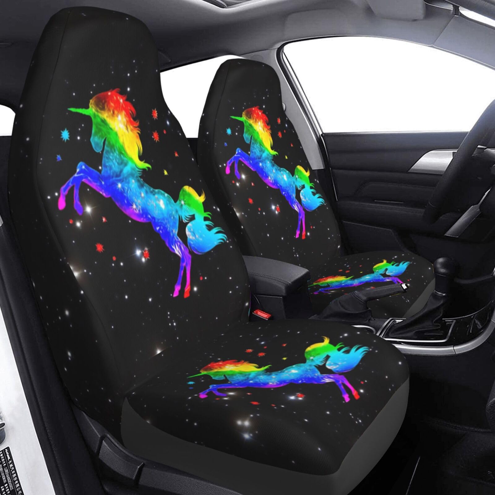 Galaxy Rainbow Unicorn Car Seat Covers - Universal 2-Piece Set for Most Cars, SUVs, Sedans & Trucks | Waterproof & Non-Slip Auto Seat Protectors | Perfect for Kids, Teens & Fantasy Lovers' Vehicles