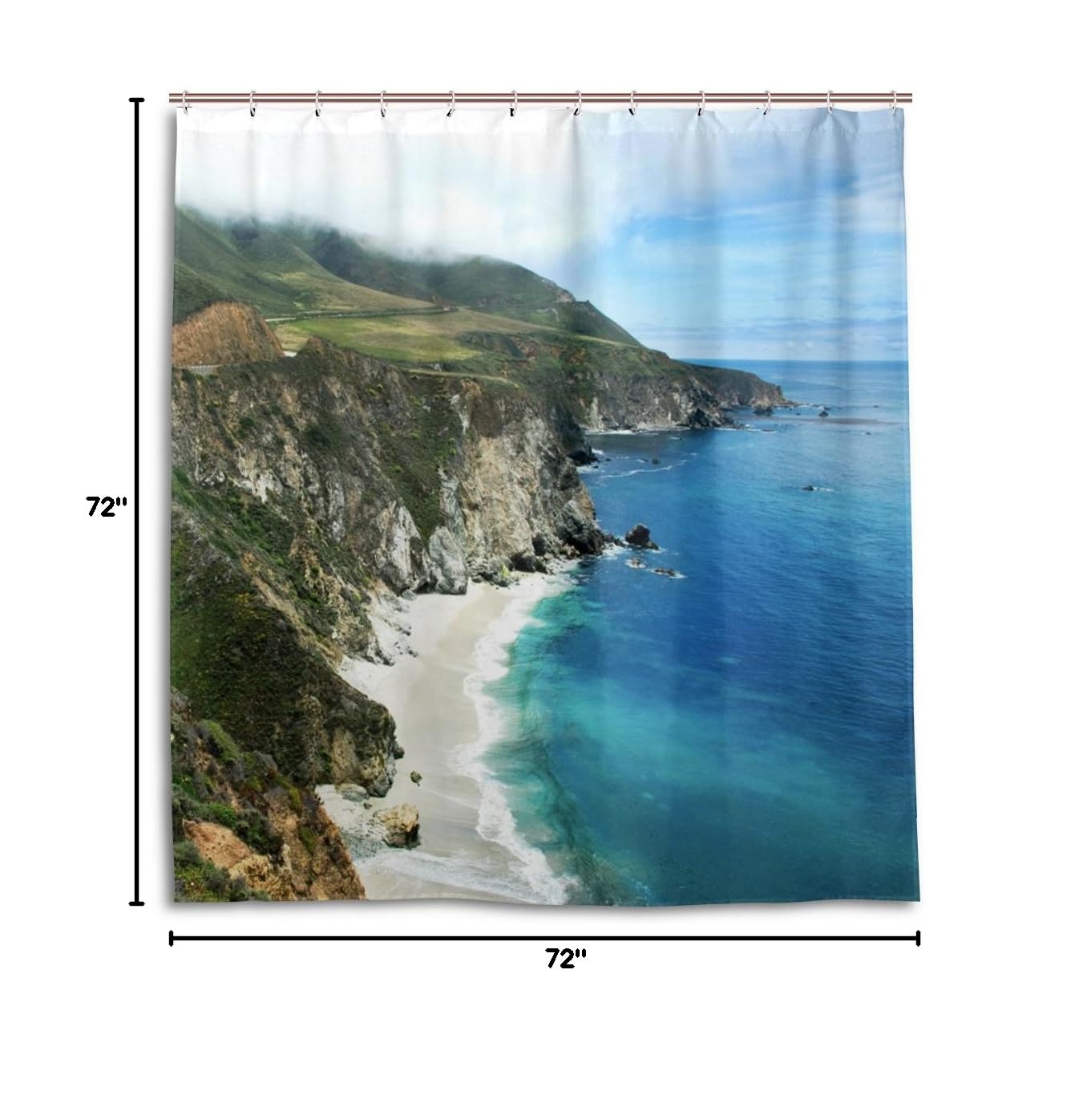 ALAZA California Coast Shower Curtain 72 x 72 Inch - Waterproof Polyester Bathroom Decor with Hooks - Perfect for Beach Theme Bathrooms & Coastal Home Decor