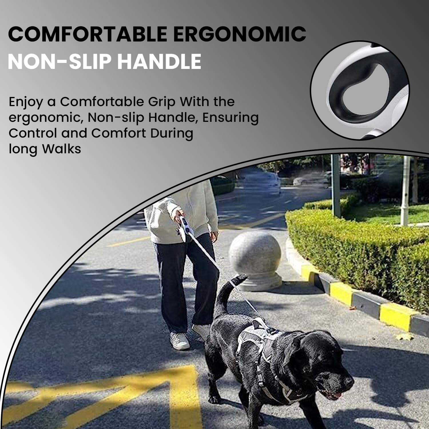 Best Retractable Dog Leash for Large Dogs up to 110lbs - 26ft Heavy Duty Pet Leash with Poop Bag Dispenser & LED Flashlight, One-Button Brake System (White) - Perfect for Walking, Jogging & Nighttime Safety with Your Medium to Large Breed Dog