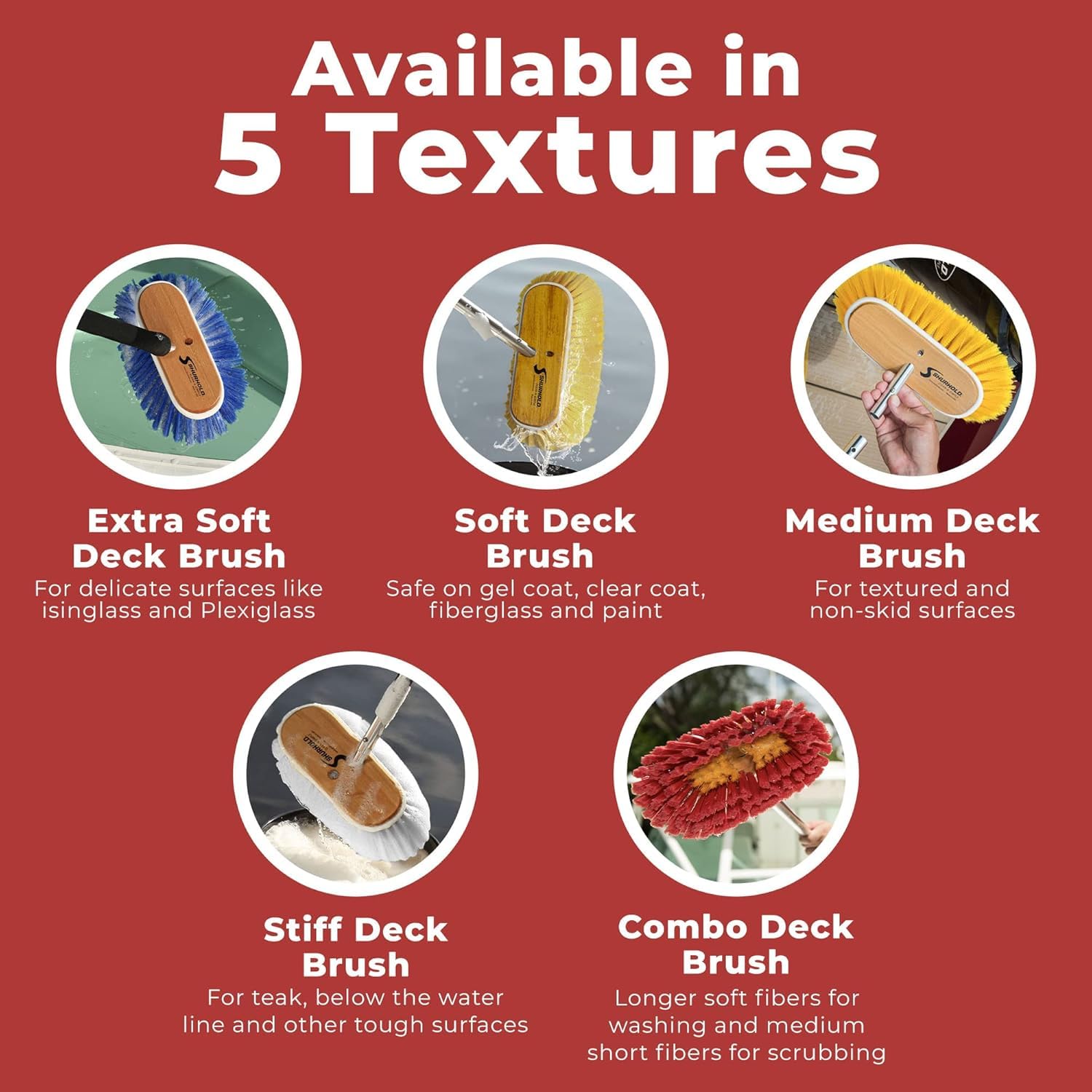 Shurhold 980 10 Inch Soft Bristle Deck Brush with Yellow Polystyrene Bristles - Boat, RV & Marine Cleaning Brush for Non-Slip Surfaces